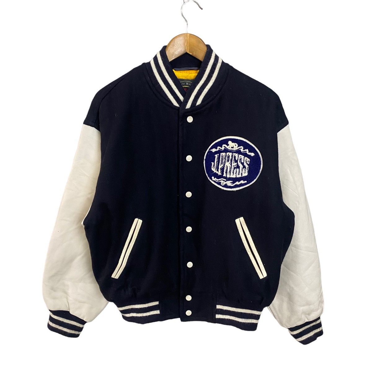 image of J Press x Oldvarsitystadium Vintage J. Press Varsity Jacket Wool Sleeve Leather in Black (Size Larg