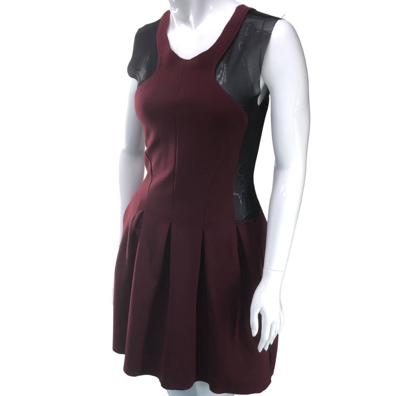 Maje Maje Size 2 Dress Maroon Black Mesh Cutouts Short Sleeve Size XS / US 0-2 / IT 36-38 - 2 Thumbnail