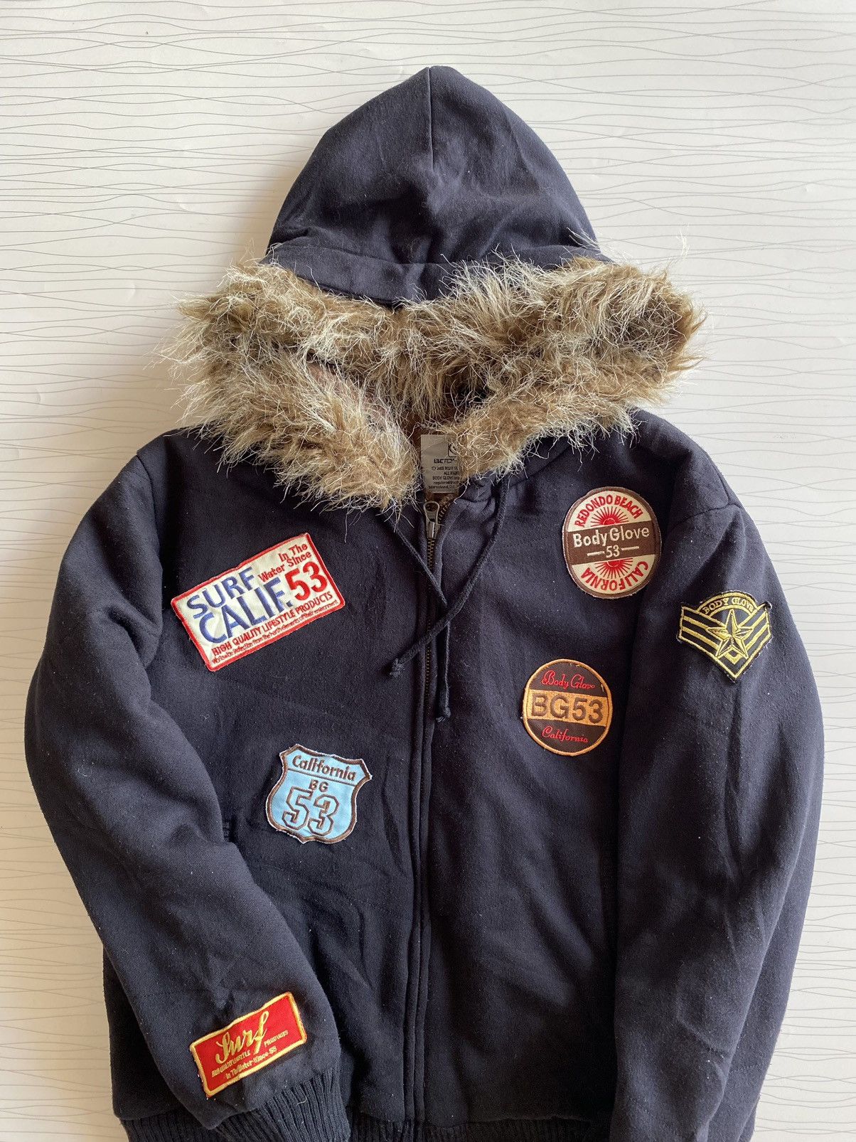 Le Grande Bleu (L.G.B.) Vintage Body Glove Zipper Hoodie Faux Fur Size US M / EU 48-50 / 2 - 11 Thumbnail