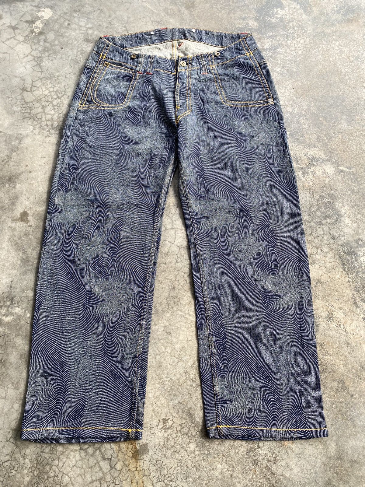 Hysteric Glamour × JNCO × Japanese Brand Baggy Jeans Vintage Scovill Rivet Spiral Waves Size US 34 / EU 50 - 4 Thumbnail