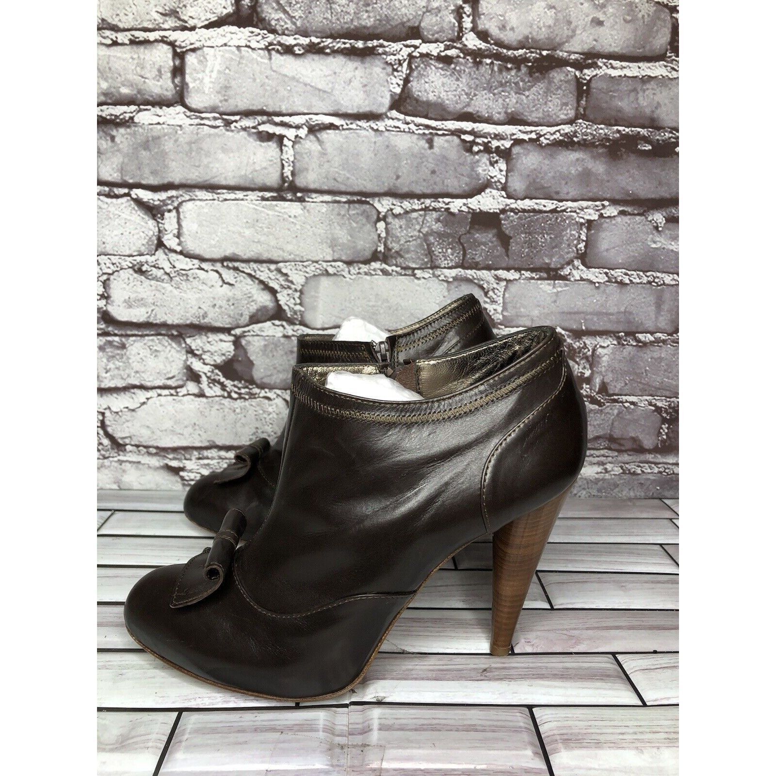 Other 7 Seven for all Mankind Brown Leather Wooden Heel Booties Wo Size US 9.5 / IT 39.5 - 20 Thumbnail