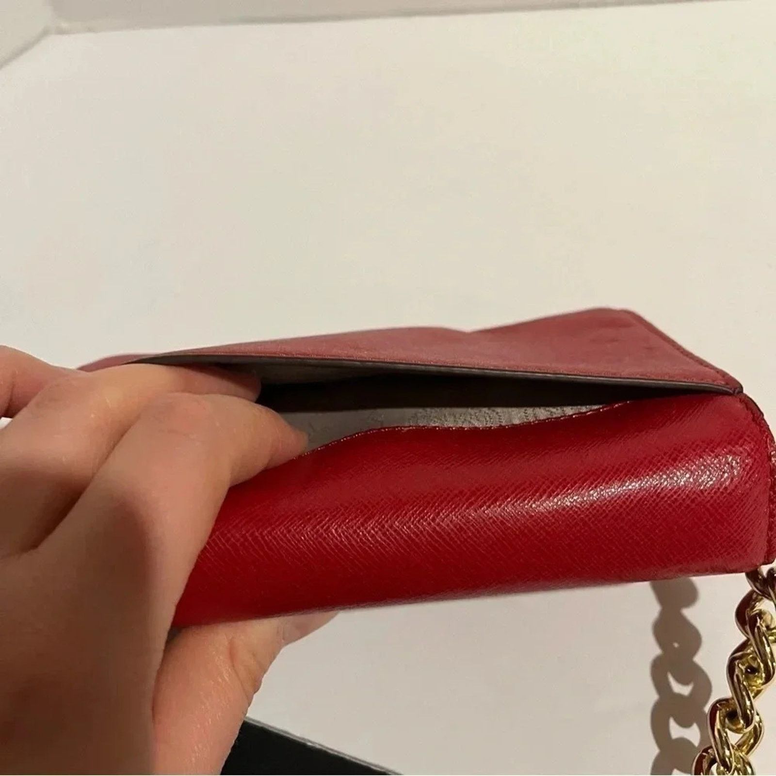 Michael Kors Michael Kors Cross Grain Leather Red Crossbody Chain Strap Size ONE SIZE - 4 Thumbnail