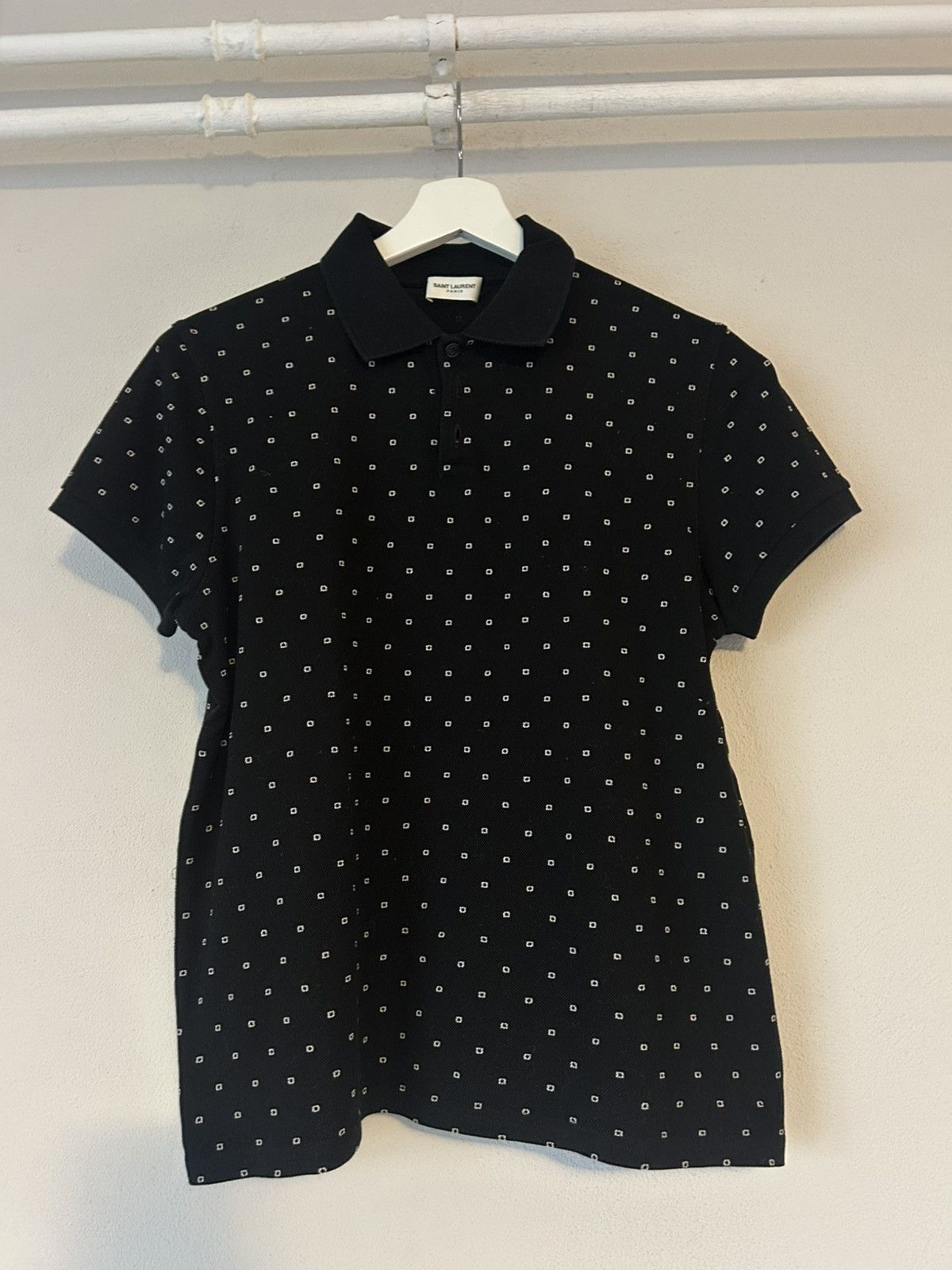 Saint Laurent Paris Saint Laurent Paris Black Micro Geometric Pattern Polo Shirt Size US M / EU 48-50 / 2 - 1 Thumbnail