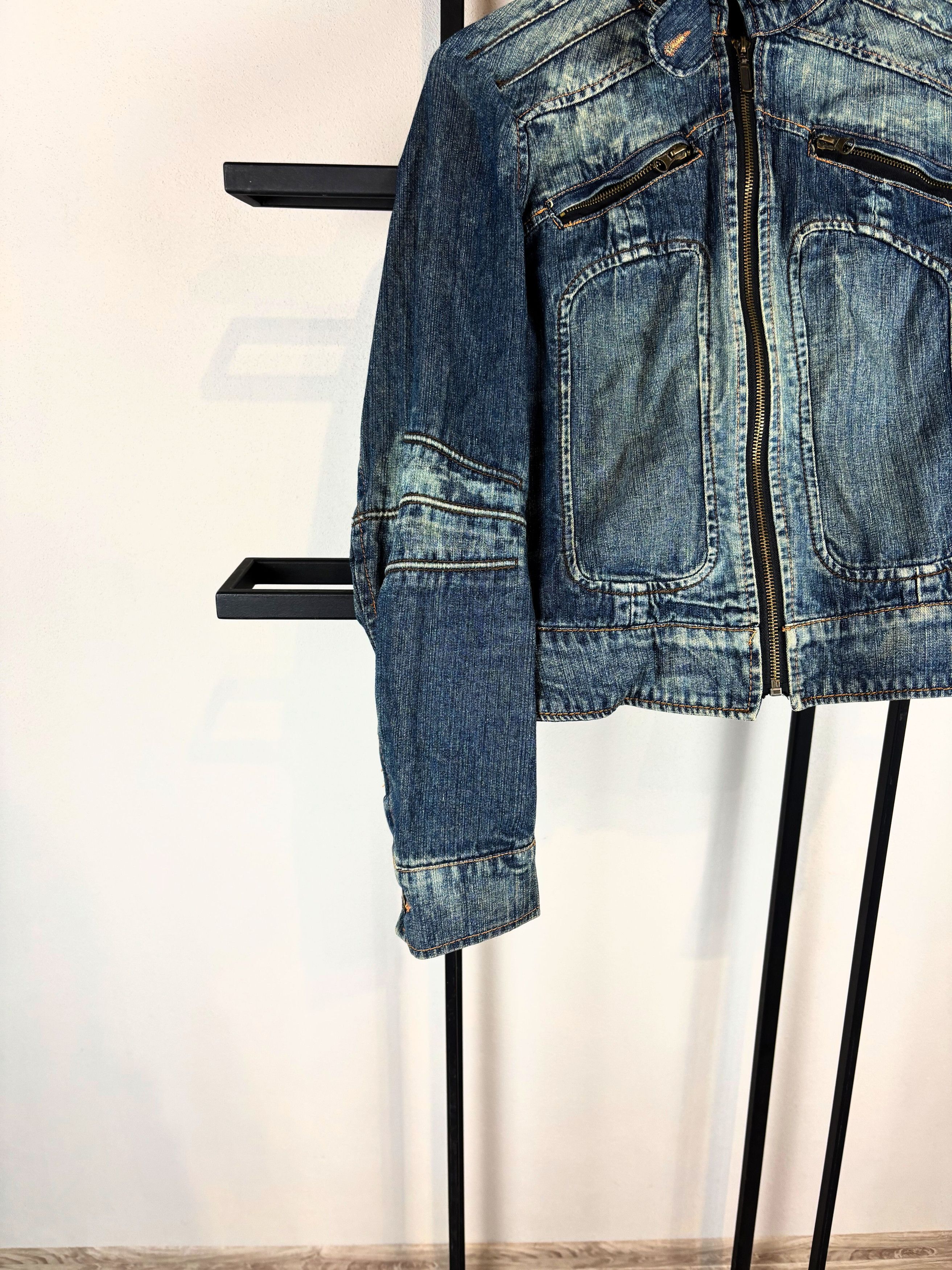 Other Vintage Denim Jacket Zip Up Faded Blue Y2K Biker Style Fit Size US XS / EU 42 / 0 - 2 Thumbnail