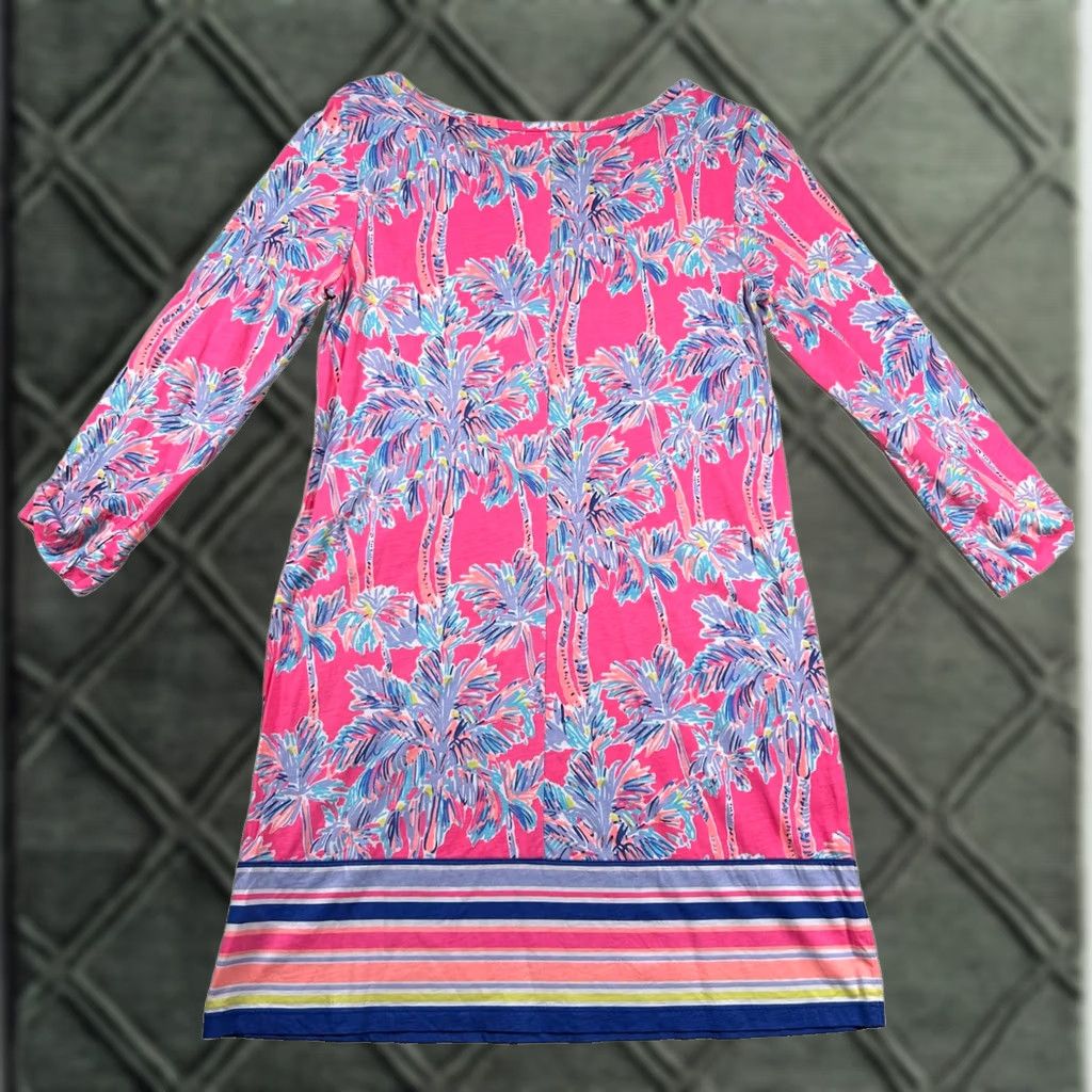 Lilly Pulitzer VINTAGE Lilly Pulitzer Dress Womens M A-Line Mini Tropical Palm Trees Boat Neck Pima Size M / US 6-8 / IT 42-44 - 1 Thumbnail