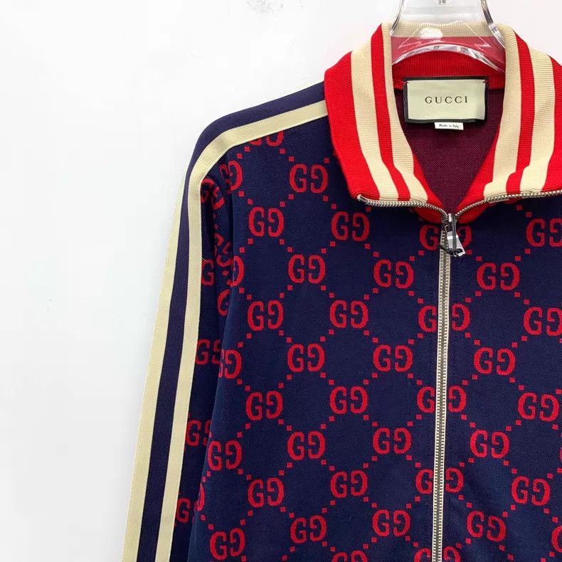 Gucci Gucci Dark blue logo jacquad full print lapel zipper long- Size US M / EU 48-50 / 2 - 3 Thumbnail