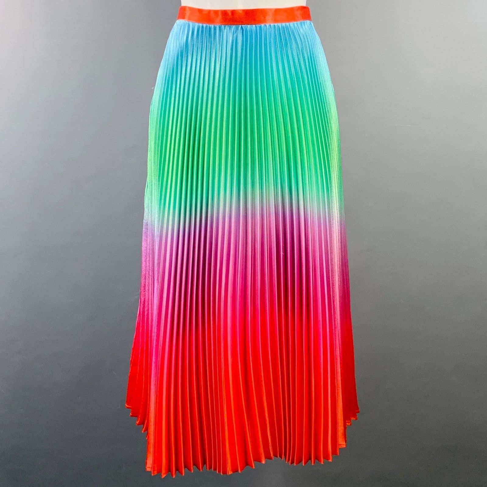 Rainbow Polyester Ombre Pleated Side Zipper Skirt