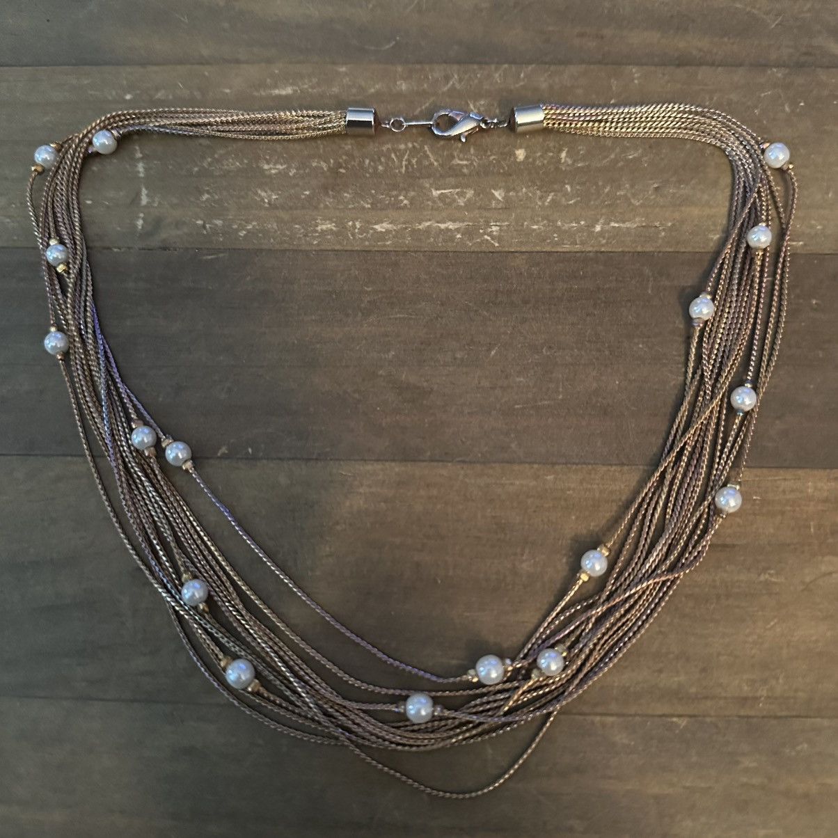 Vintage Vintage gold tone multi strand station pearl chain necklace Size ONE SIZE - 2 Thumbnail
