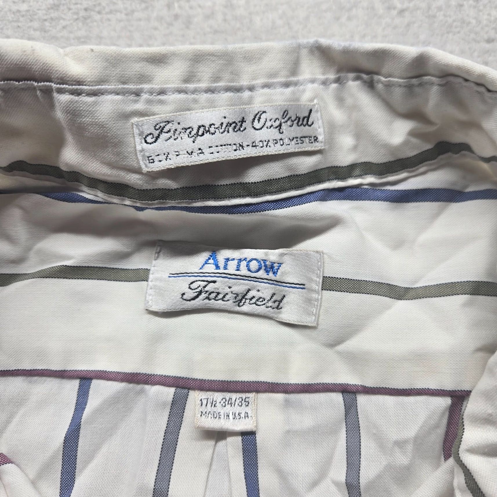 Arrow Arrow Shirt Men Striped White Long Sleeve Size 17.5 34/35 Adult Size US XXL / EU 58 / 5 - 3 Thumbnail