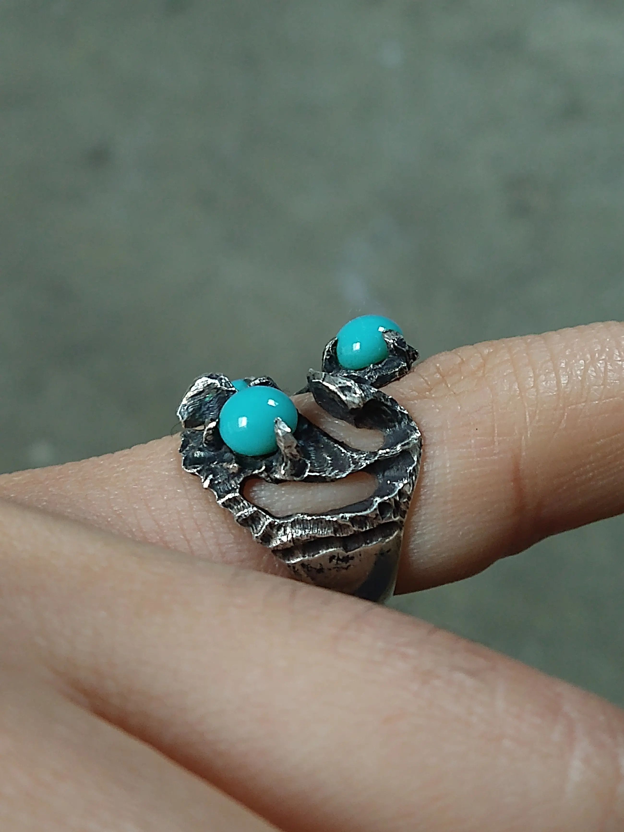 Jewelry Vintage Sterling Silver Ring Turquoise 6.5 Brutalist Modern Size ONE SIZE - 13 Thumbnail