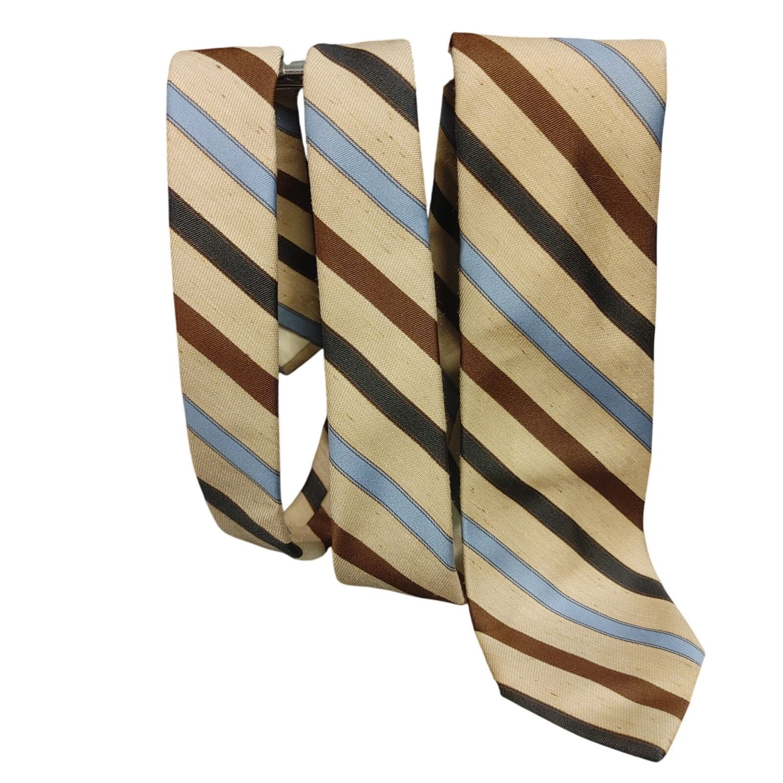 Other Don Loper Beverly Hills Mens Polyester Beige/Blue Stripe Tie Size ONE SIZE - 1 Thumbnail