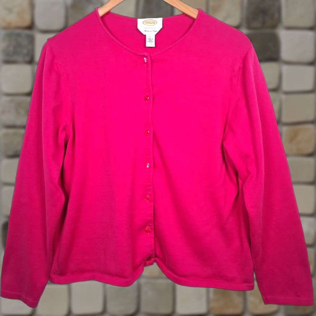 Talbots VINTAGE Talbots Cardigan Sweater Large Pink Magenta Cotton Button Up Italy Size L / US 10 / IT 46 - 1 Thumbnail
