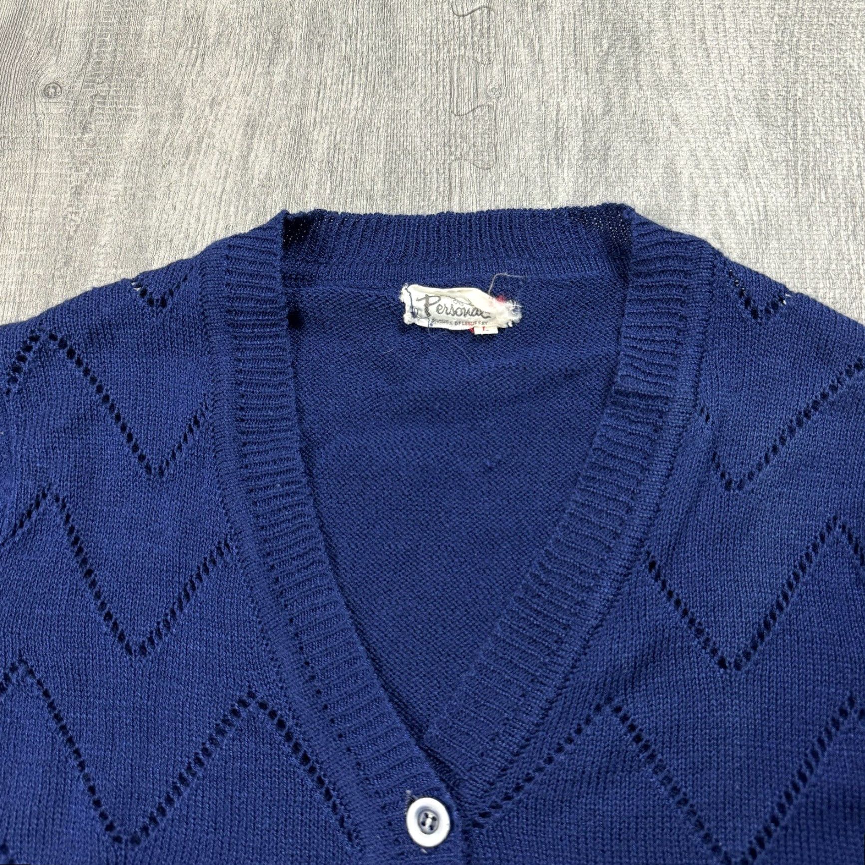Vintage VINTAGE Leslie Fay Cardigan Sweater Womens Large Navy Blue 1970s Button V-Neck Mod Size L / US 10 / IT 46 - 2 Thumbnail