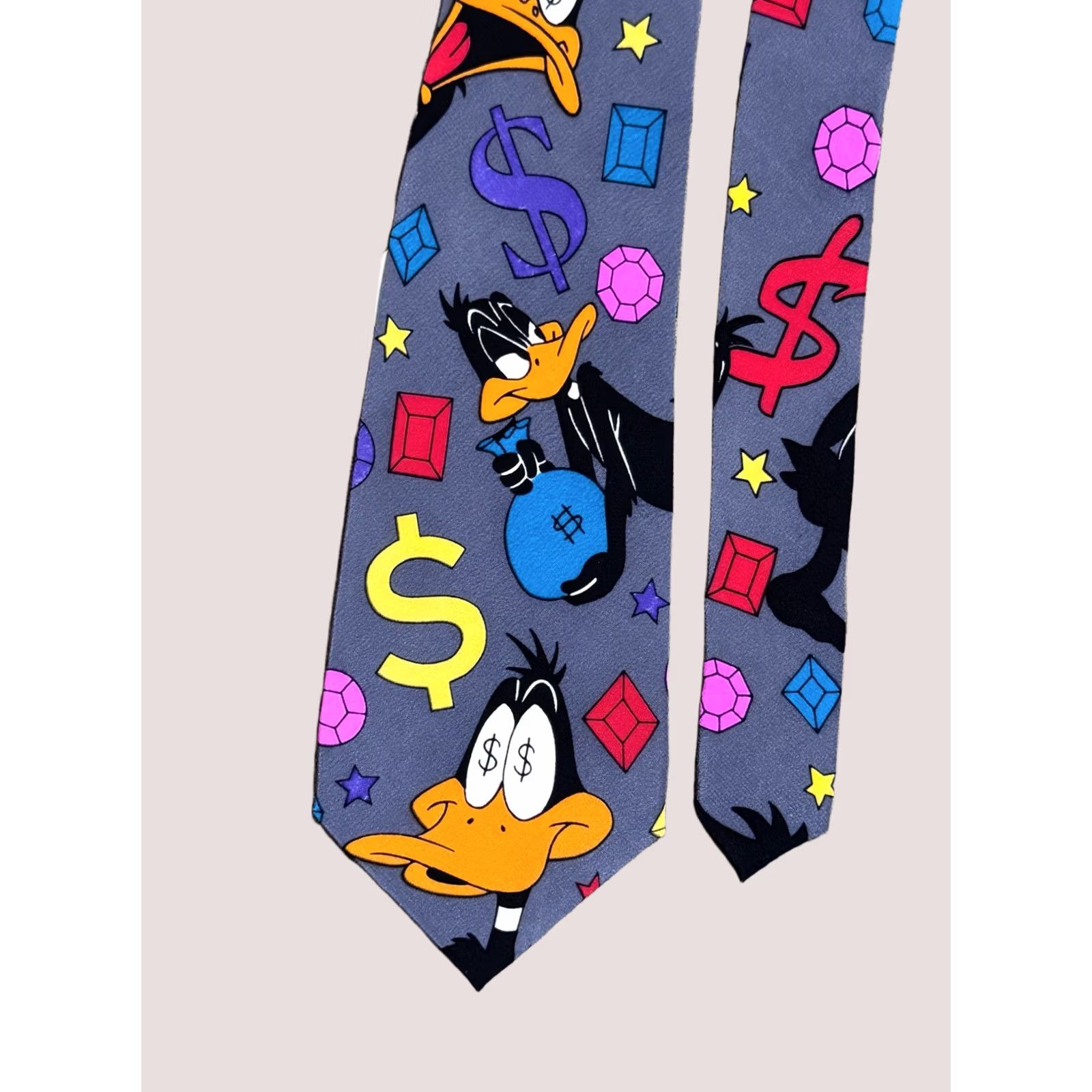 Vintage RARE NWT 1992 Warner Brothers Daffy Duck MOney MINT Mens Silk Tie Balancine Size ONE SIZE - 1 Thumbnail