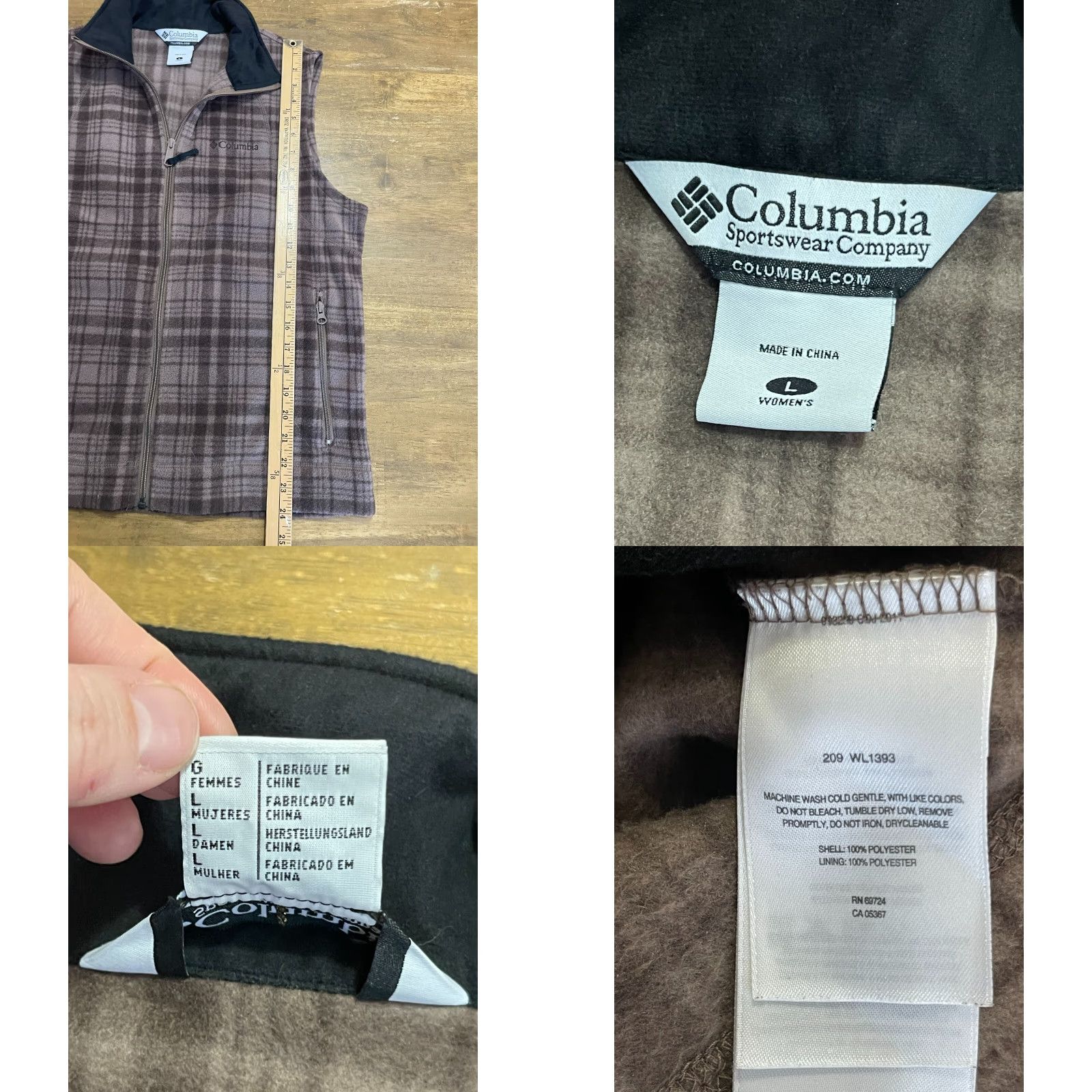 Vintage Columbia Sweater, Women's Size Large, Brown Plaid, Full Zip, Sleeveless, Vest Size L / US 10 / IT 46 - 8 Thumbnail