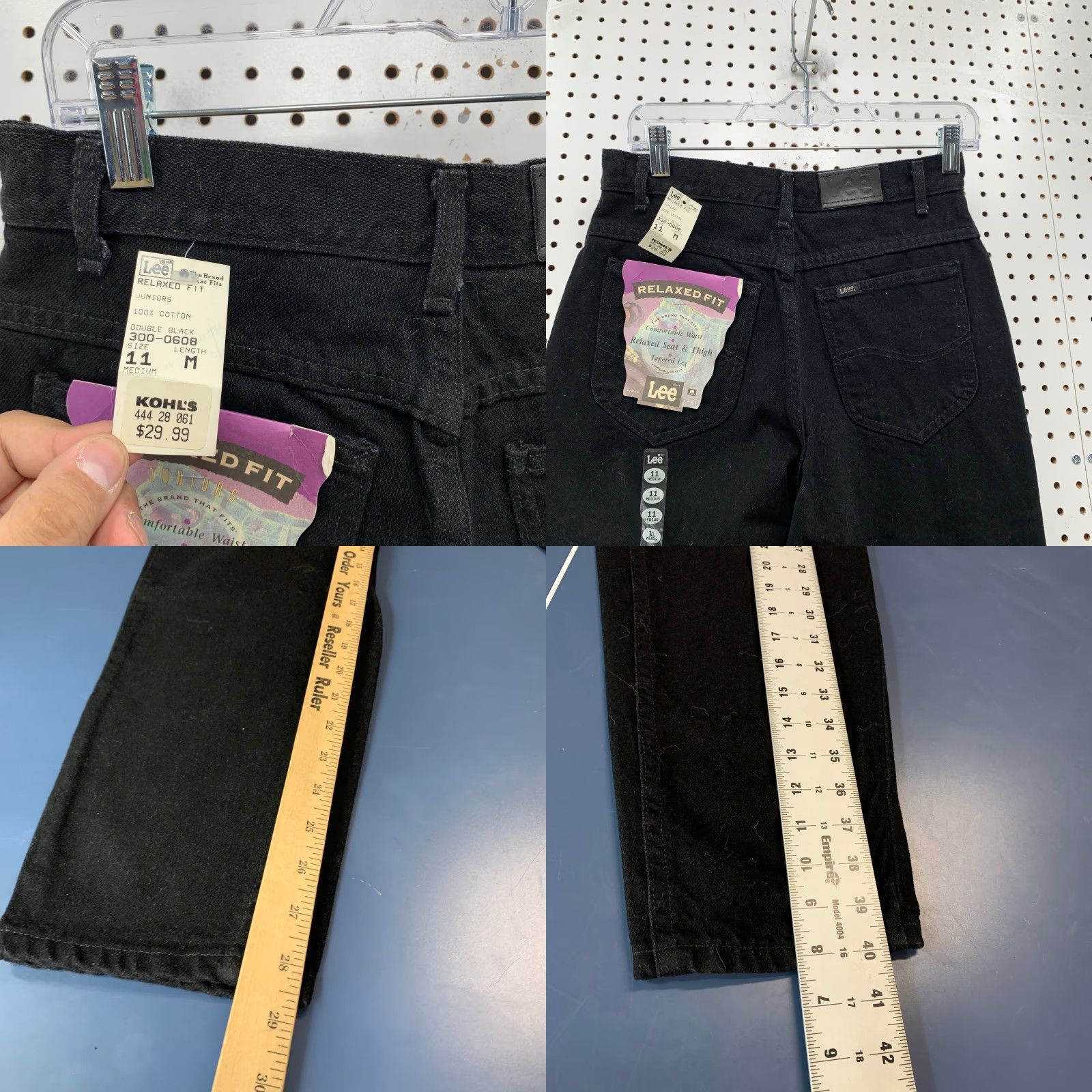 Lee VINTAGE Lee Jeans Womens Juniors Size 11 Tapered 28x29 Black Denim USA Made Size 32" / US 10 / IT 46 - 8 Thumbnail