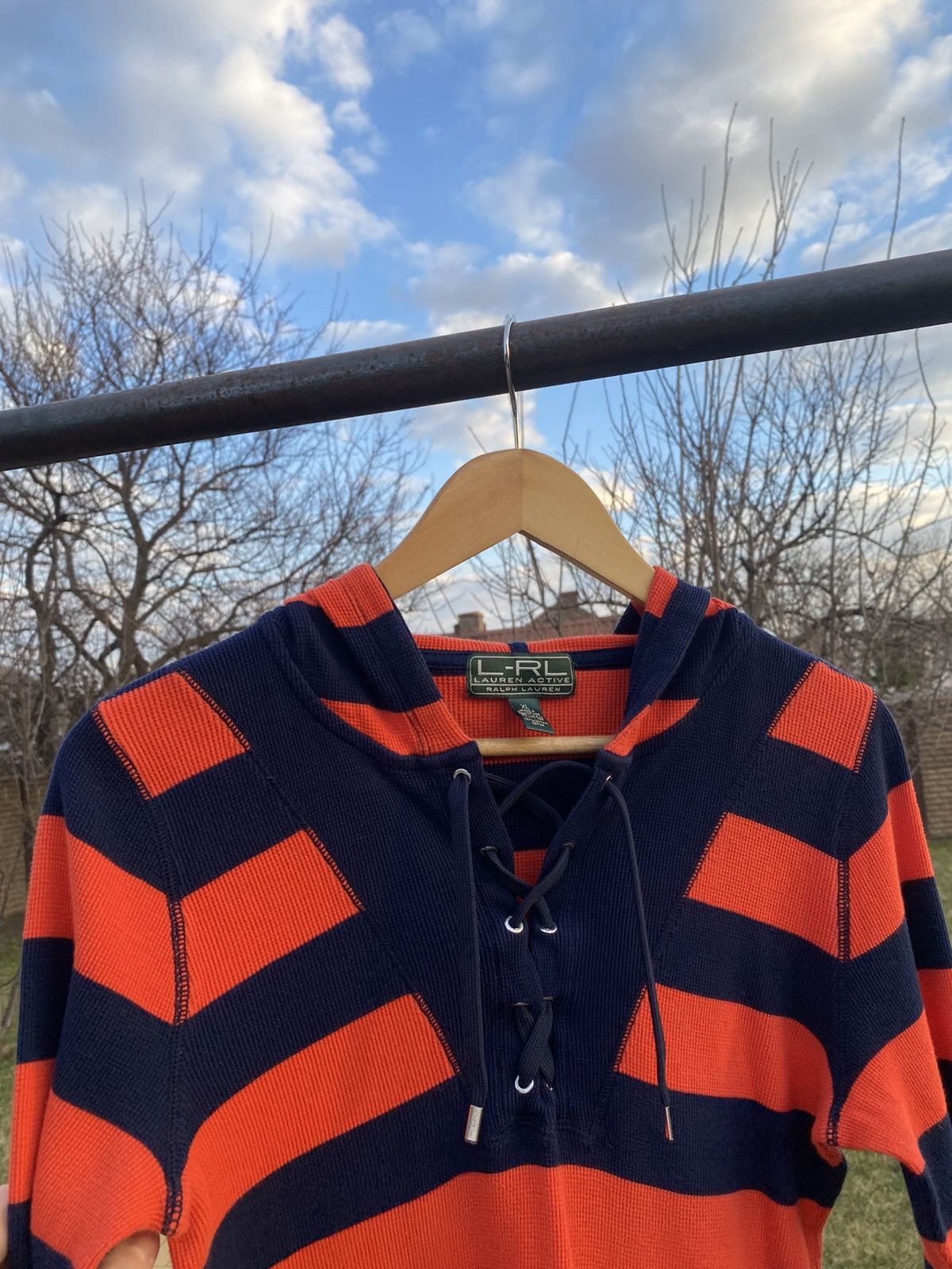 Polo Ralph Lauren × RLX Ralph Lauren × Vintage Vintage Ralph Lauren striped lace-up hoodie Y2K sweater Size XL / US 12-14 / IT 48-50 - 3 Thumbnail