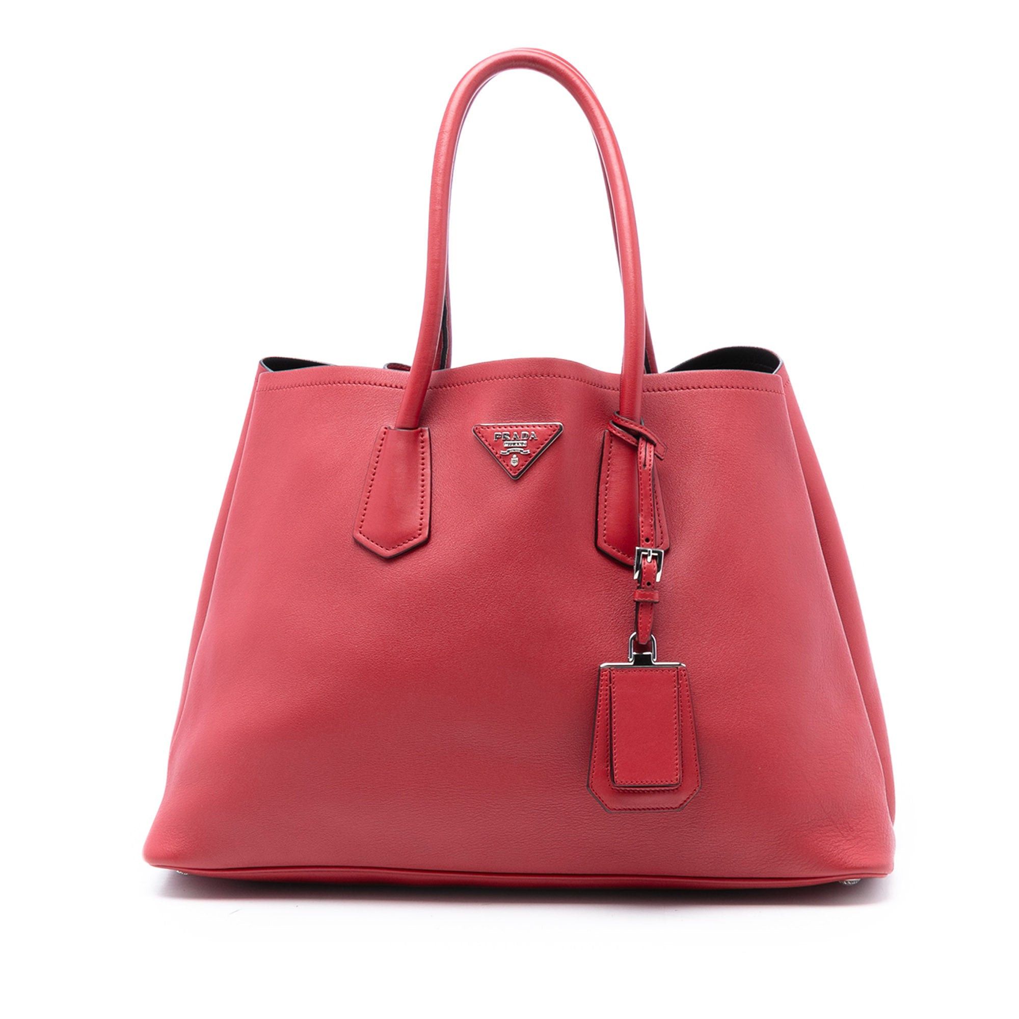 Prada Large Saffiano Cuir Double Satchel in Red, Women's