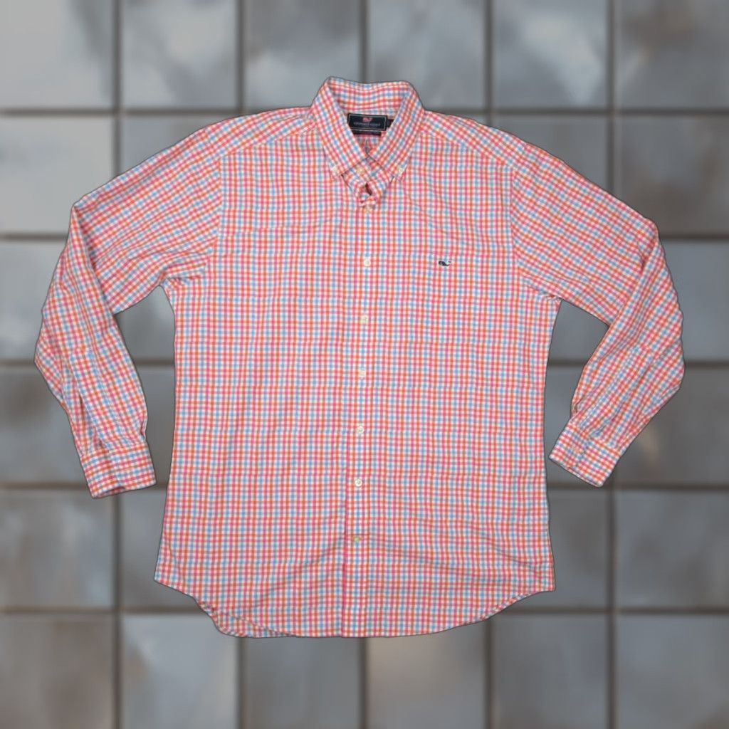 Vineyard Vines VINTAGE Vineyard Vines Men's Button-Up Shirt Large Slim Fit Orange Check Casual Business Summer Fall Spring Winter Whale Logo Size US L / EU 52-54 / 3 - 1 Thumbnail