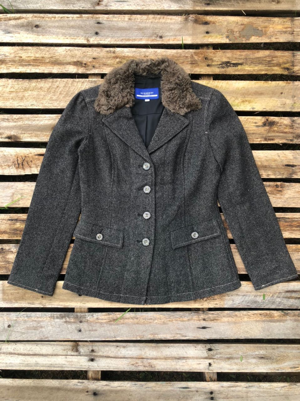 Burberry × Vintage Burberry Blue Label Fur Blazer Jacket Size S / US 4 / IT 40 - 1 Thumbnail