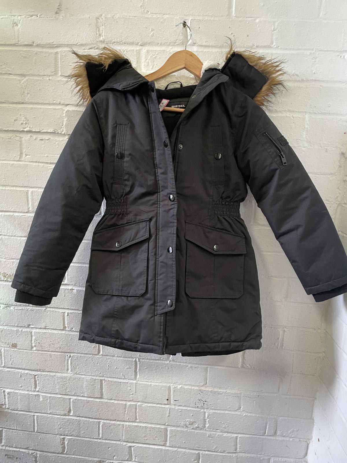 Diesel Diesel Unisex Kids' Black Winter Coat with Faux Fur Hood Size ONE SIZE - 1 Thumbnail