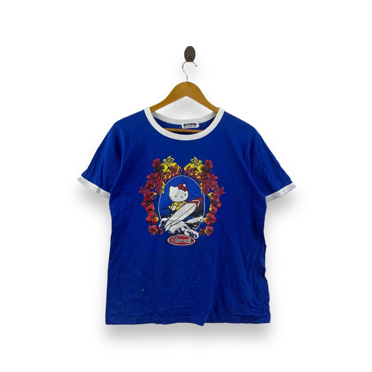 Vintage Vintage 1995 HELLO KITTY HAWAII Surf Cartoon Ringer Size S / US 4 / IT 40 - 1 Thumbnail