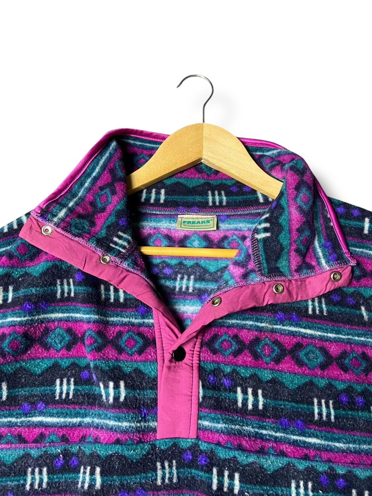 Japanese Brand FREAKS Brand Abstract Half Button Fleece Pullover (162) Size US M / EU 48-50 / 2 - 4 Thumbnail