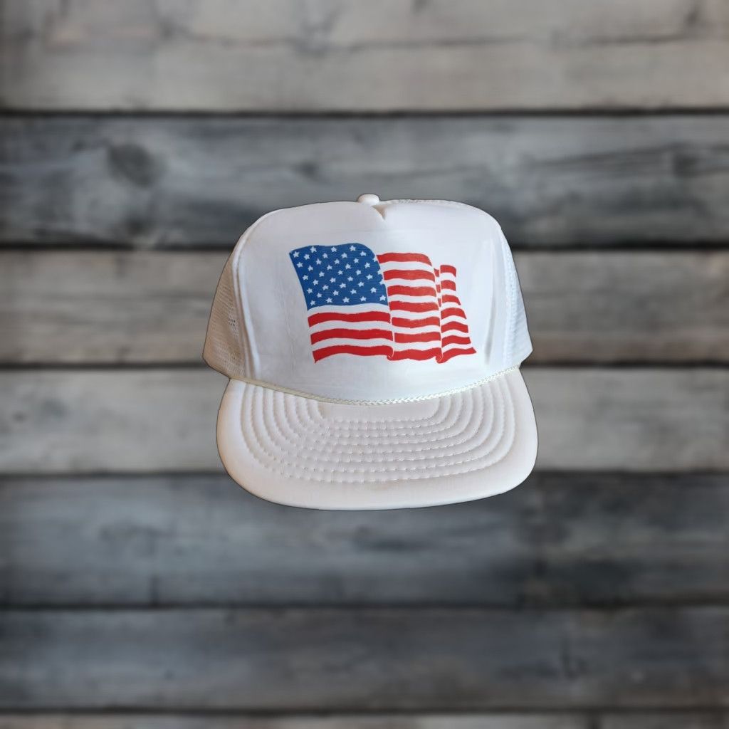 Vintage VINTAGE Nissun American Flag White Trucker Hat Snapback Men One Size NWOT Size ONE SIZE - 1 Thumbnail