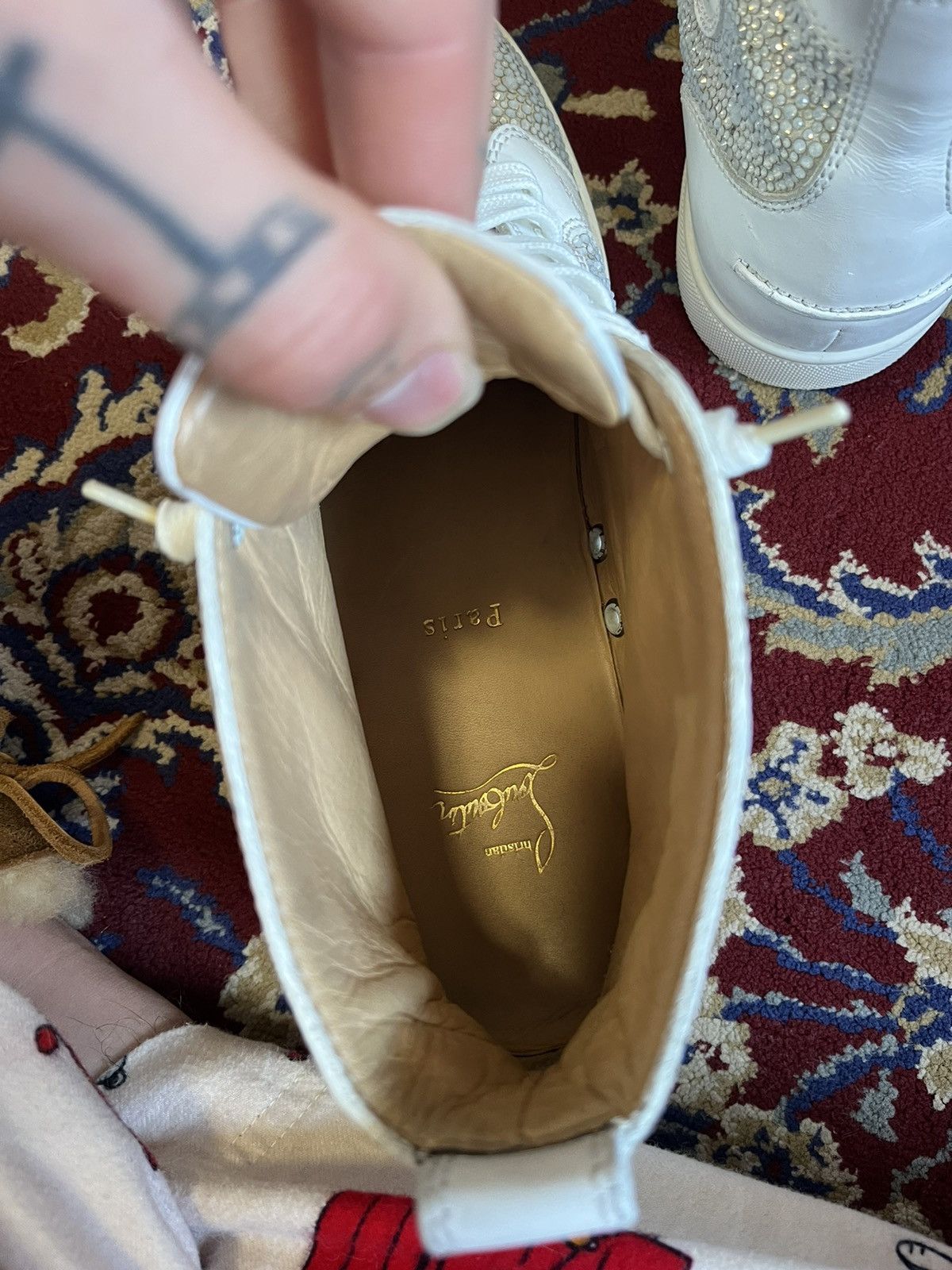 Christian Louboutin Mens Christian Louboutin White Leather Swarovski Sneakers 🔥 Size US 9 / EU 42 - 8 Thumbnail