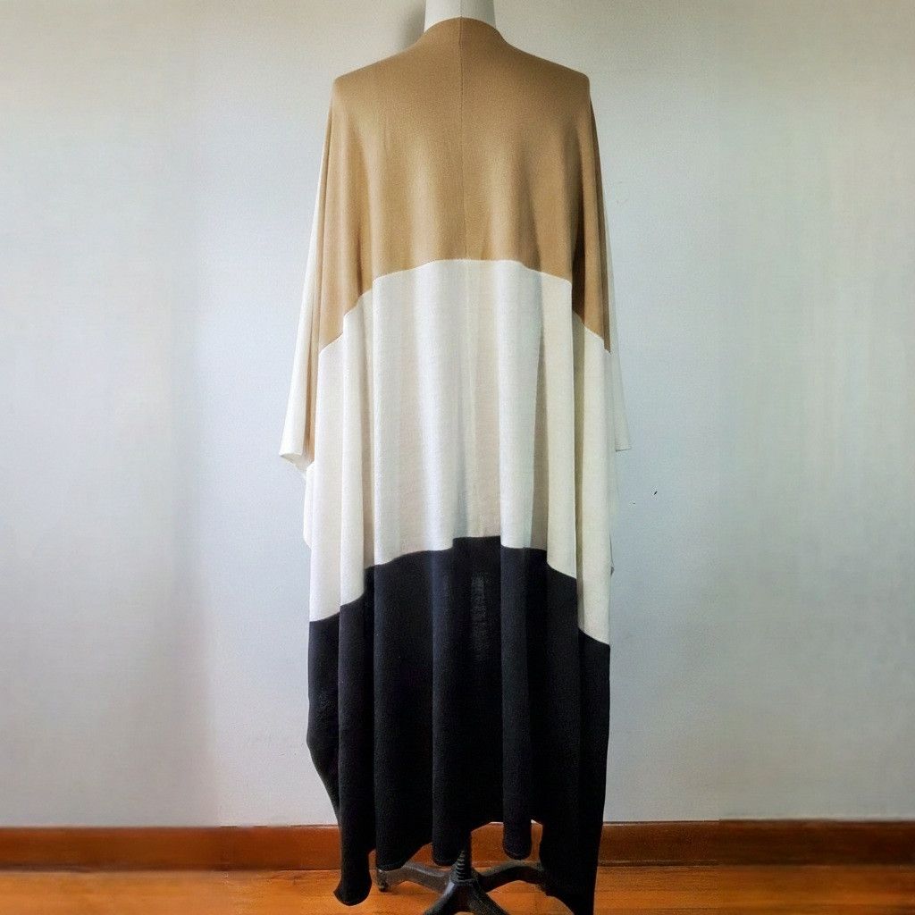 Other Victor Alfaro OS Cardigan Duster Colorblock 100% Wool Beige Size ONE SIZE - 3 Thumbnail