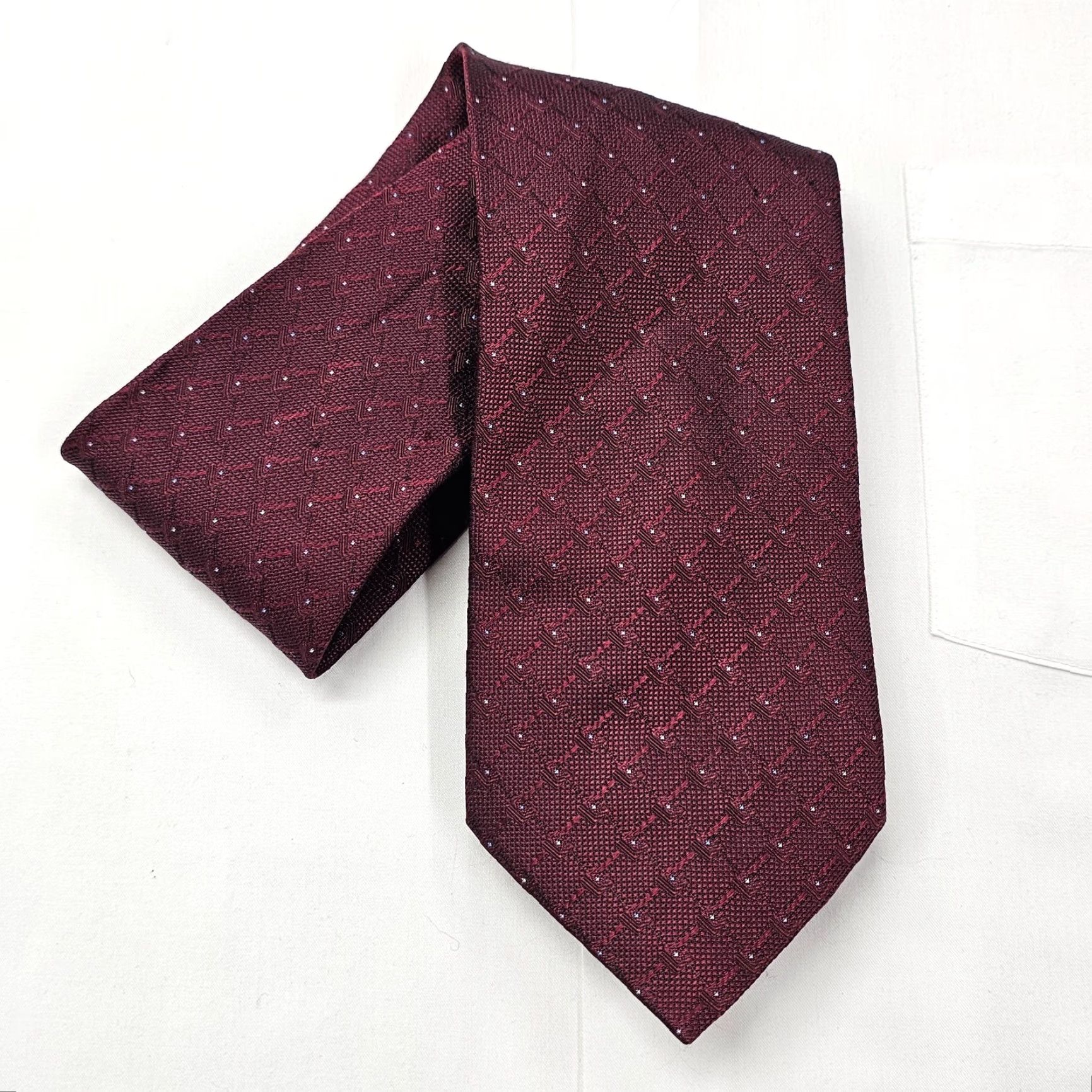 Vintage VINTAGE Daniel de Fasson Necktie Men’s Burgundy Silk Tie Polka Dots Hand Made 58.25" X 3.75" Adult Red Designer Tie Mens Size ONE SIZE - 7 Thumbnail