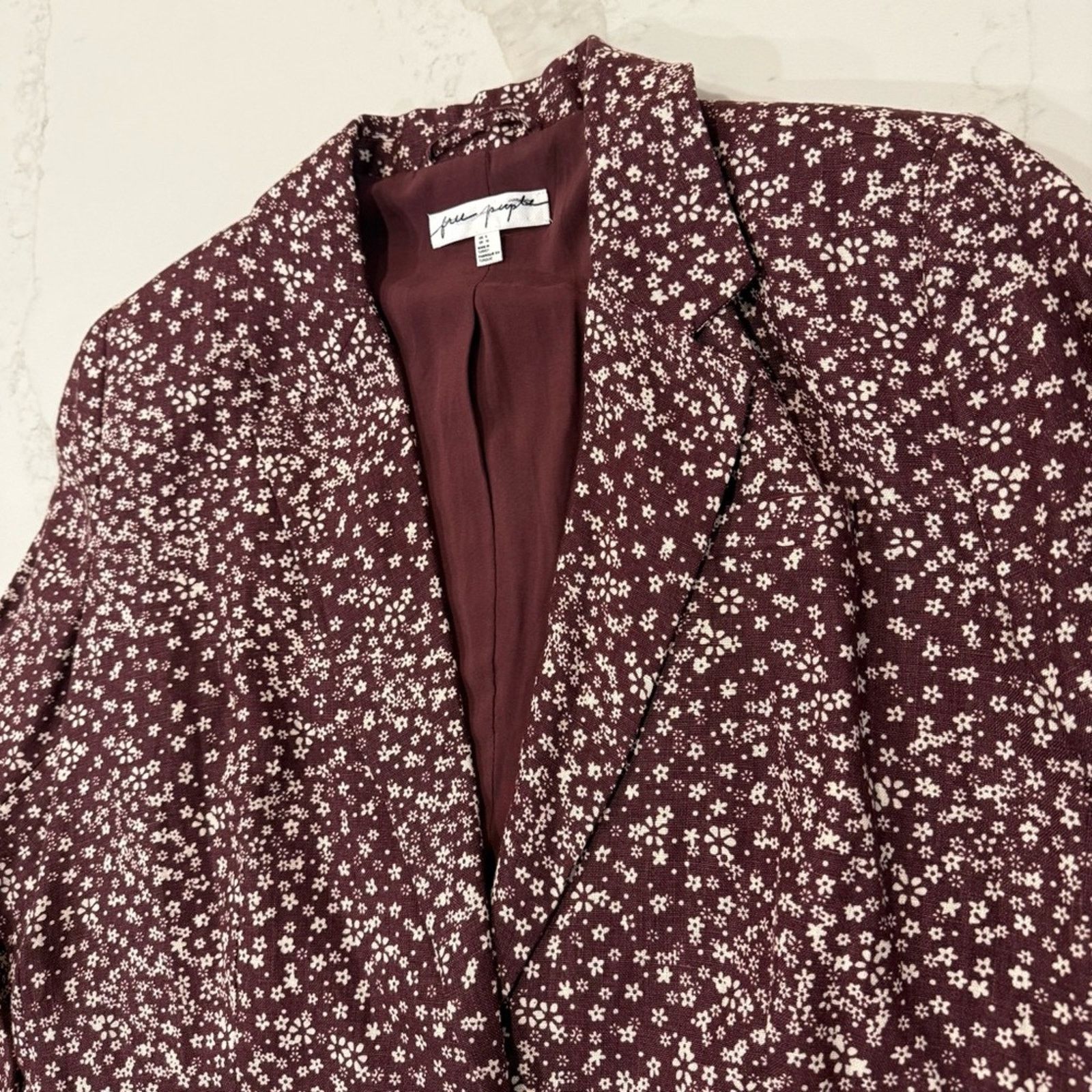 Free People Free People Maggie Floral Linen Blazer Jacket Women’s 6 Red Size M / US 6-8 / IT 42-44 - 6 Thumbnail