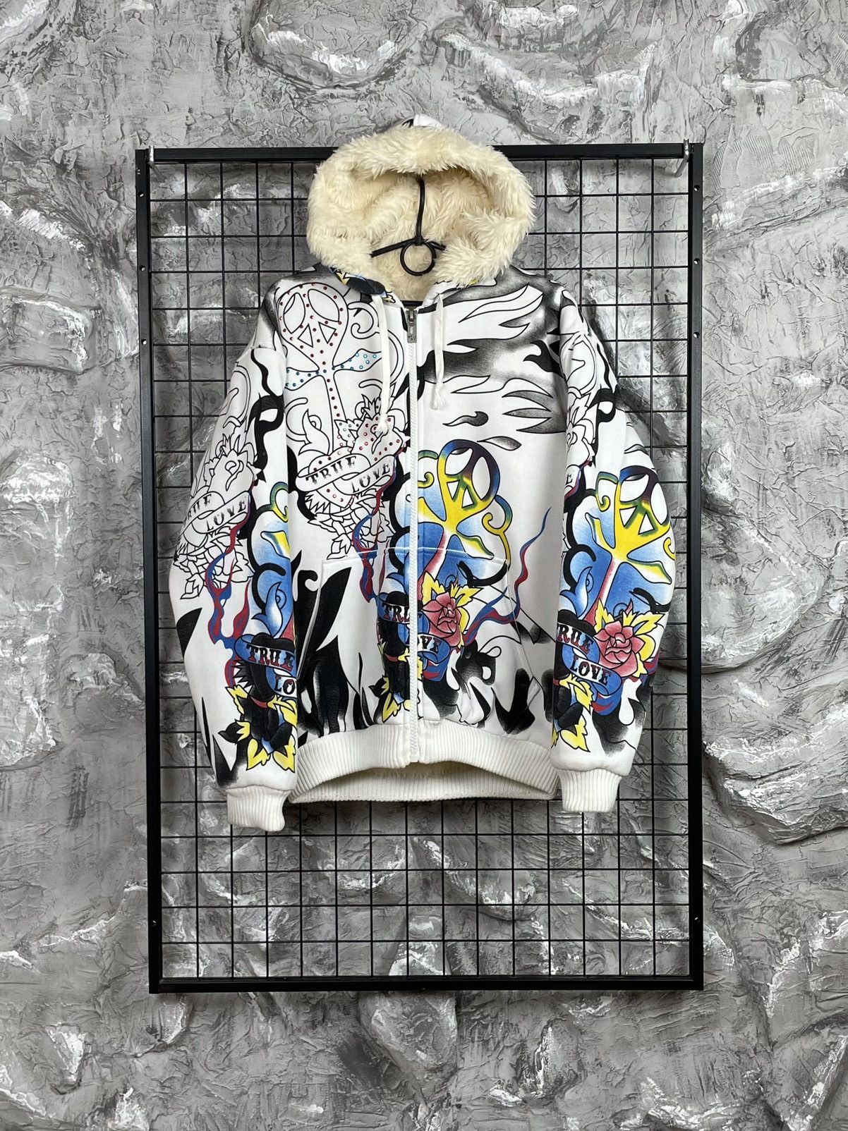 Ed Hardy Really Point Y2K Vintage Tattoo Fur Jacket Affliction Style Size US XL / EU 56 / 4 - 3 Thumbnail