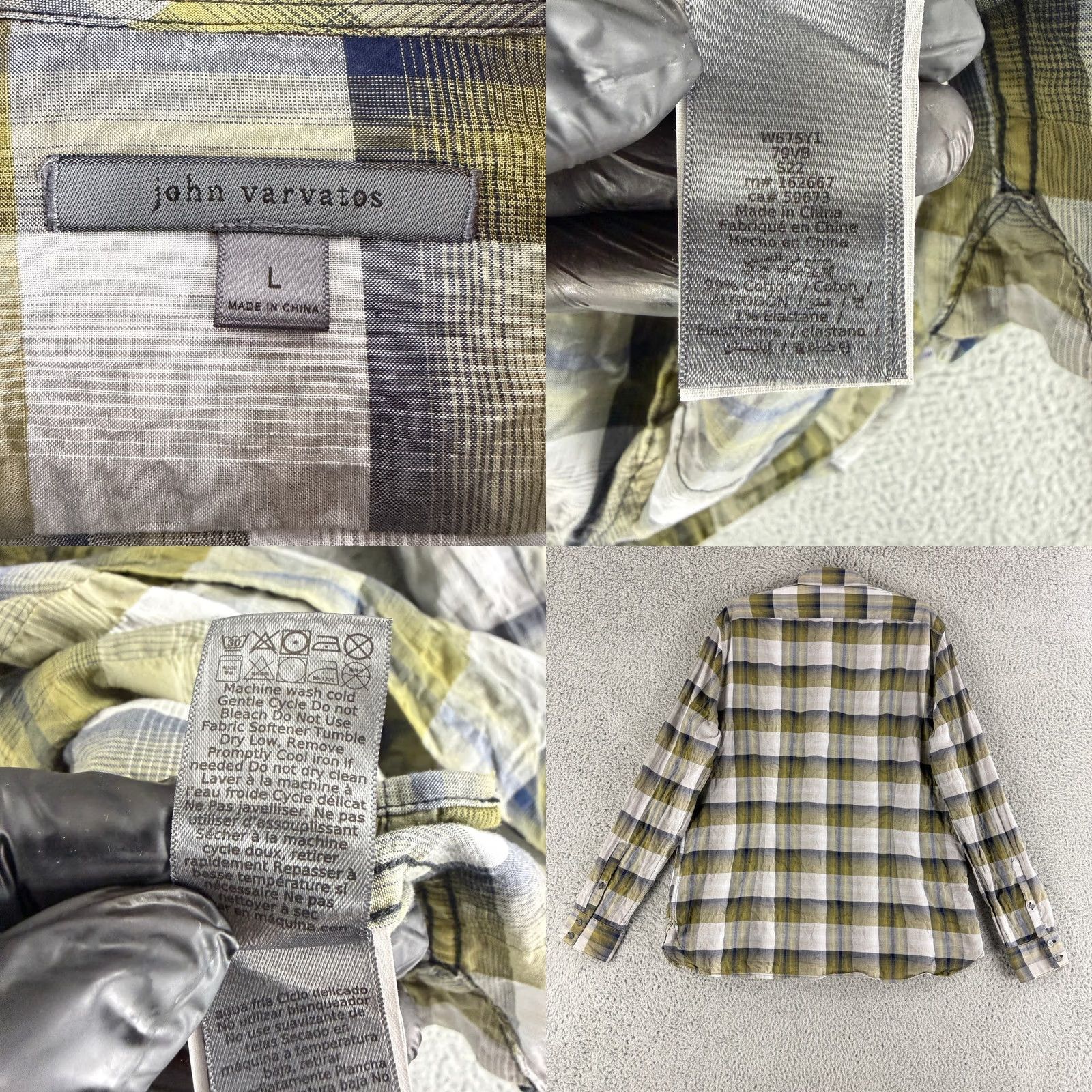 John Varvatos John Varvatos Button Down Shirt Men Large Green Plaid Long Sleeve Cotton Casual Size US L / EU 52-54 / 3 - 8 Thumbnail