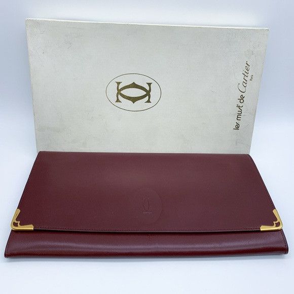 Cartier Cartier Les Must de Cartier Burgundy Leather Calfskin Clutch Size ONE SIZE - 1 Thumbnail