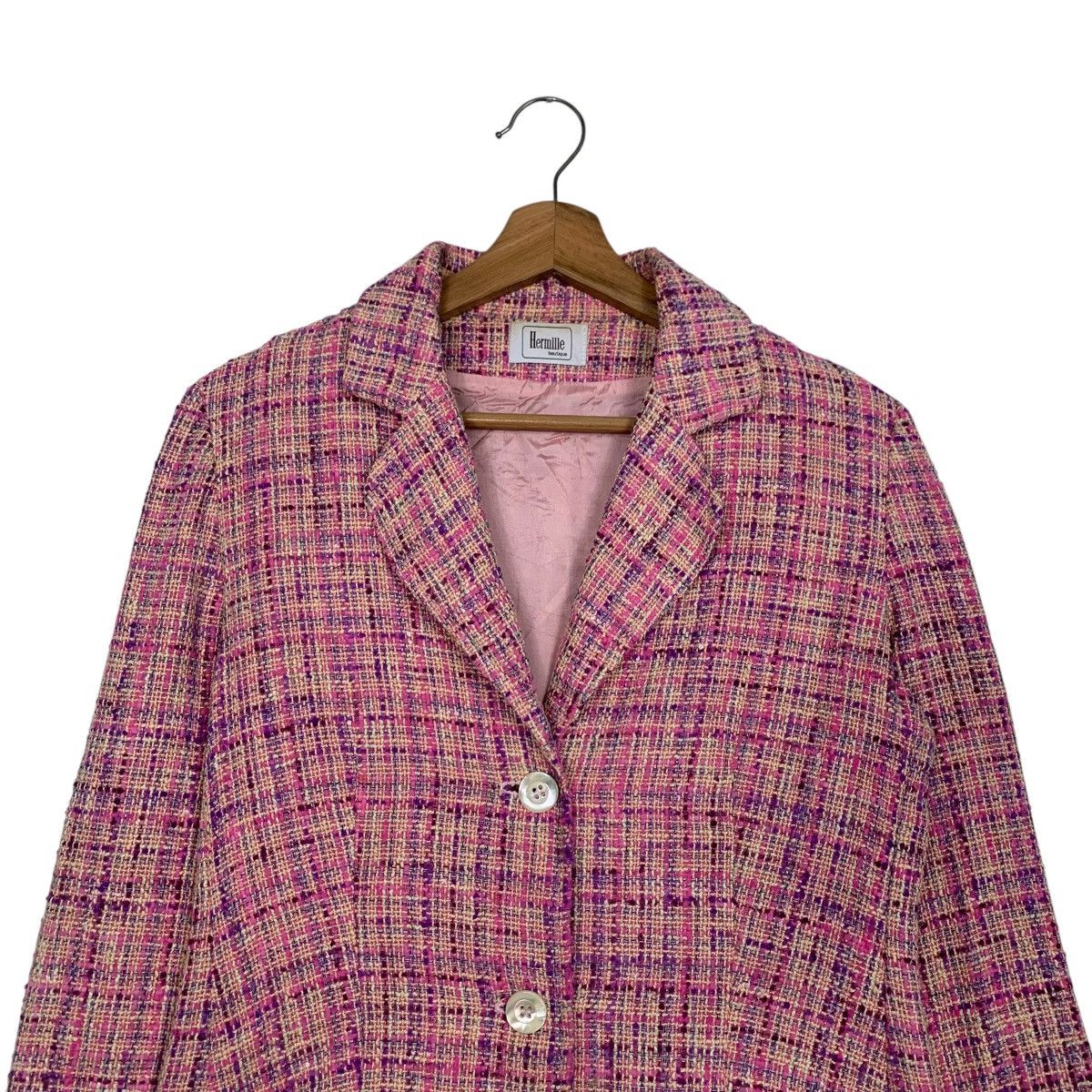 Vintage HERMILLE BOUTIQUE Pink Tweed Jacket #2747-C124 Size S / US 4 / IT 40 - 2 Thumbnail
