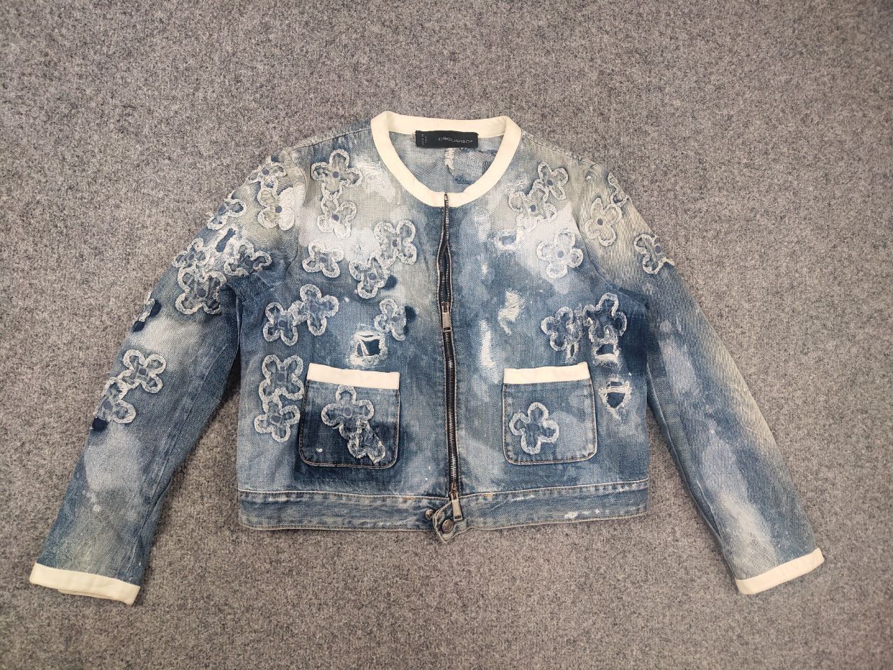 Dsquared2 Dsquared2 Vintage Denim Flower Applique Cropped Zip Jacket Size M / US 6-8 / IT 42-44 - 11 Thumbnail