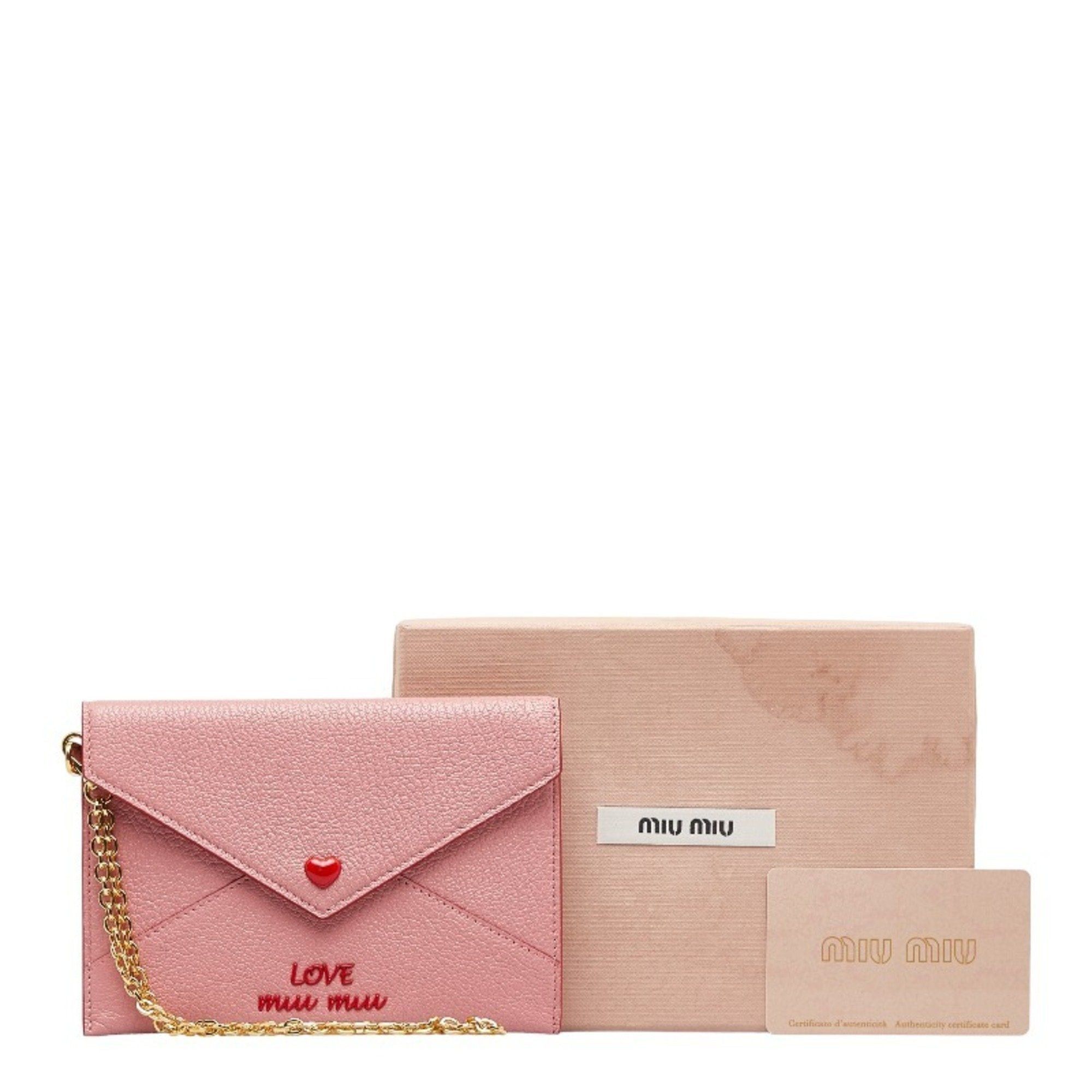 image of Miu Miu Miu Madras Love Card Case 5Mf001 Pink Rosa Leather Ladies Miumiu, Women's