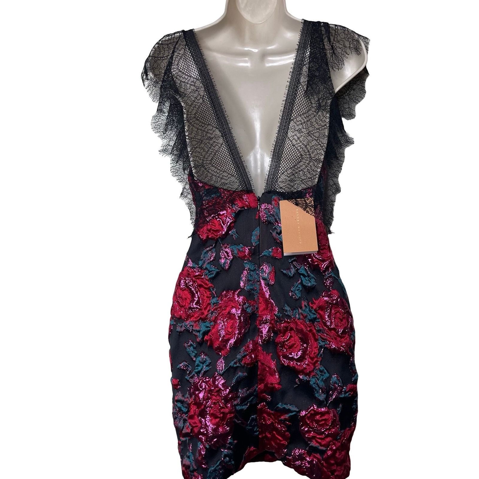 Other NWT Sandra Mansour jacquard pink roses mini black dress Size XS / US 0-2 / IT 36-38 - 4 Thumbnail