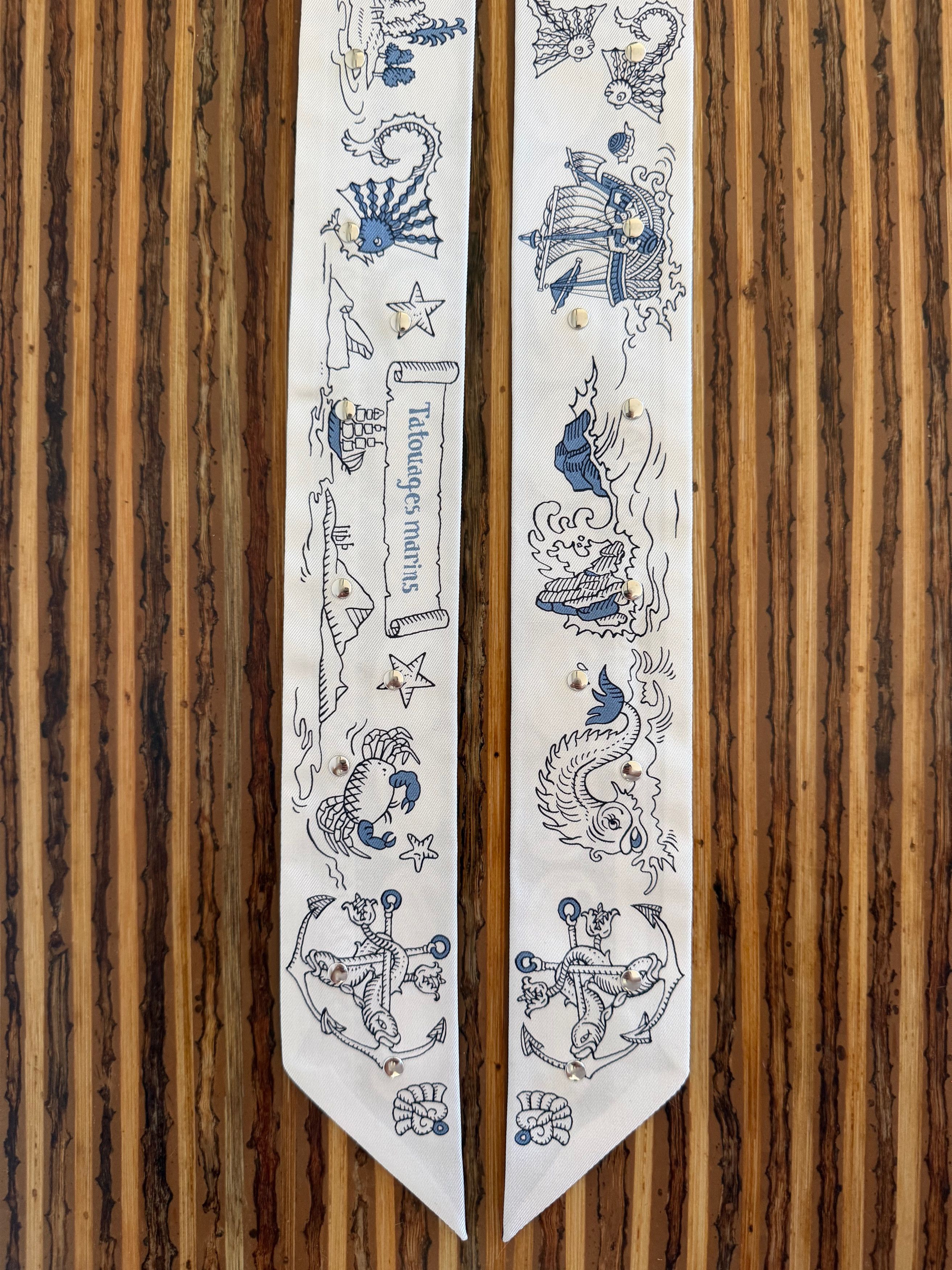Hermes Scarf Twilly Tatouages Marins Bandana Studded Silk Jean Size ONE SIZE - 11 Thumbnail