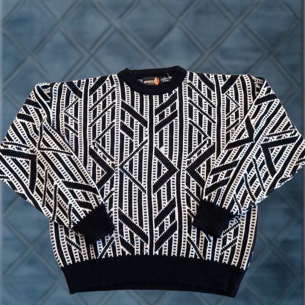 Vintage Vintage Sasson Sweater Mens Large Black Geometric Acrylic Long Sleeve Crew Neck Size US L / EU 52-54 / 3 - 1 Thumbnail