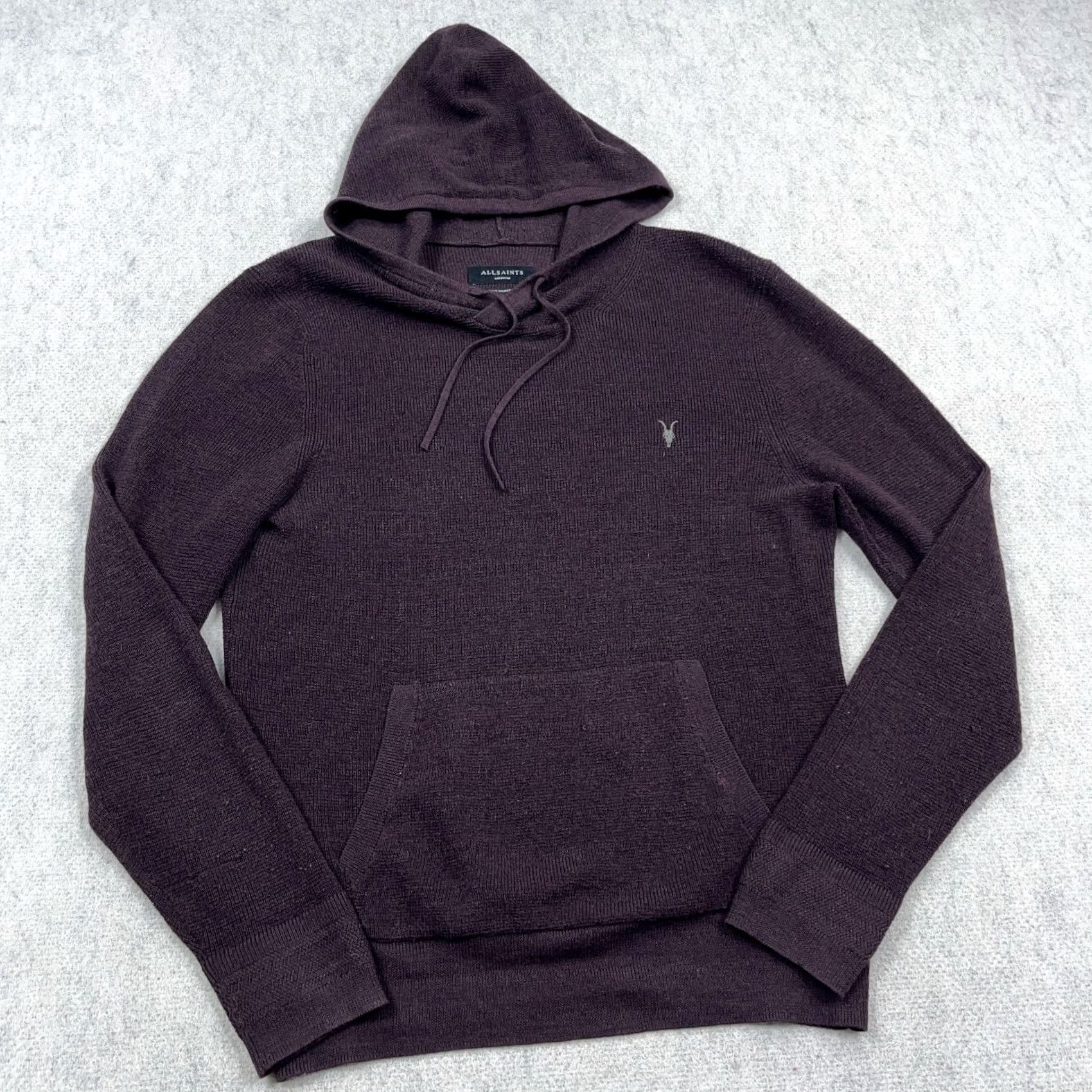 Allsaints ALLSAINTS Hoodie Mens M Purple Merino Wool Pullover Rambskull Logo Sweater Size US M / EU 48-50 / 2 - 2 Thumbnail
