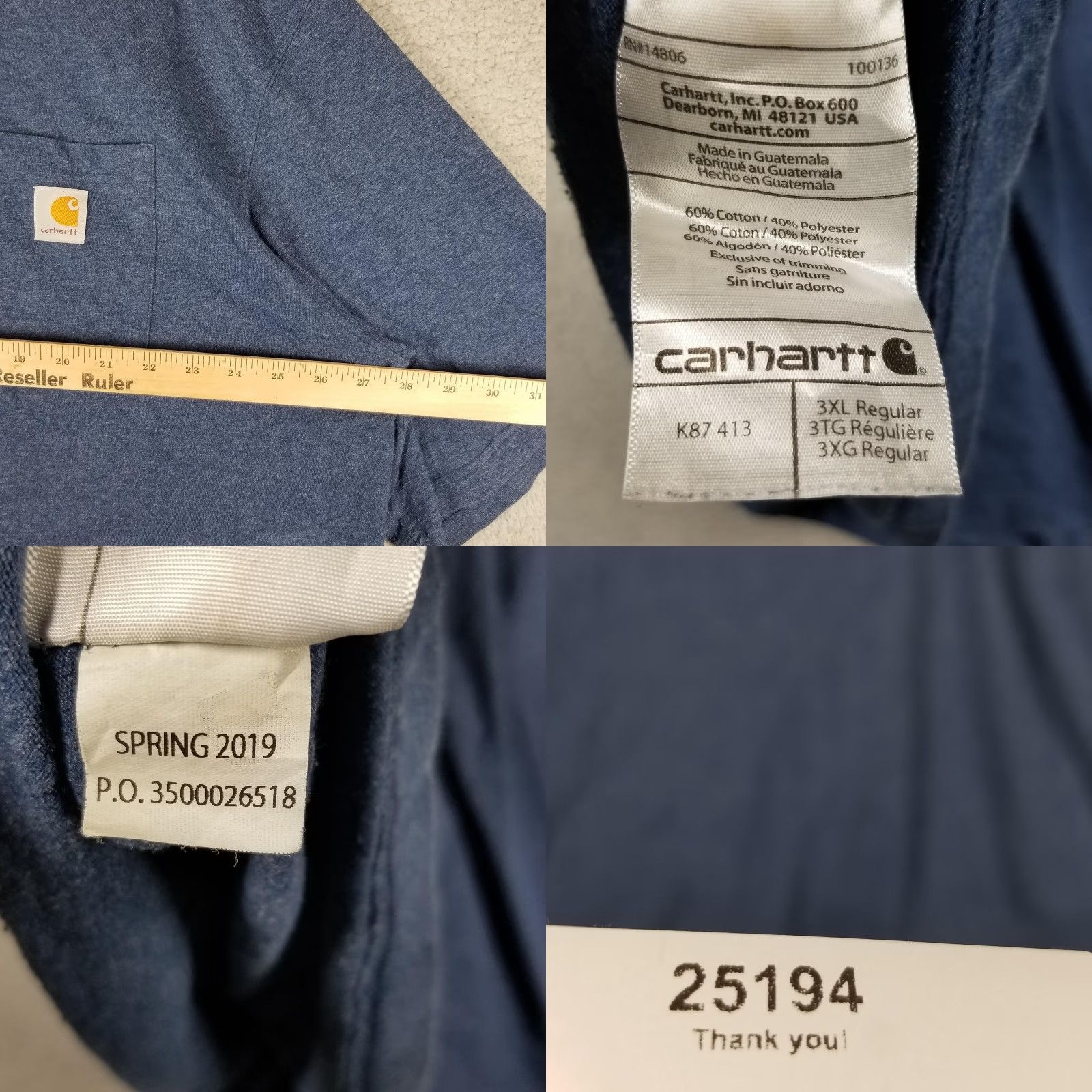 Carhartt Carhartt Mens 3XL Blue Heather K87 Workwear Pocket Original Fit Tee Shirt Size US XXL / EU 58 / 5 - 8 Thumbnail