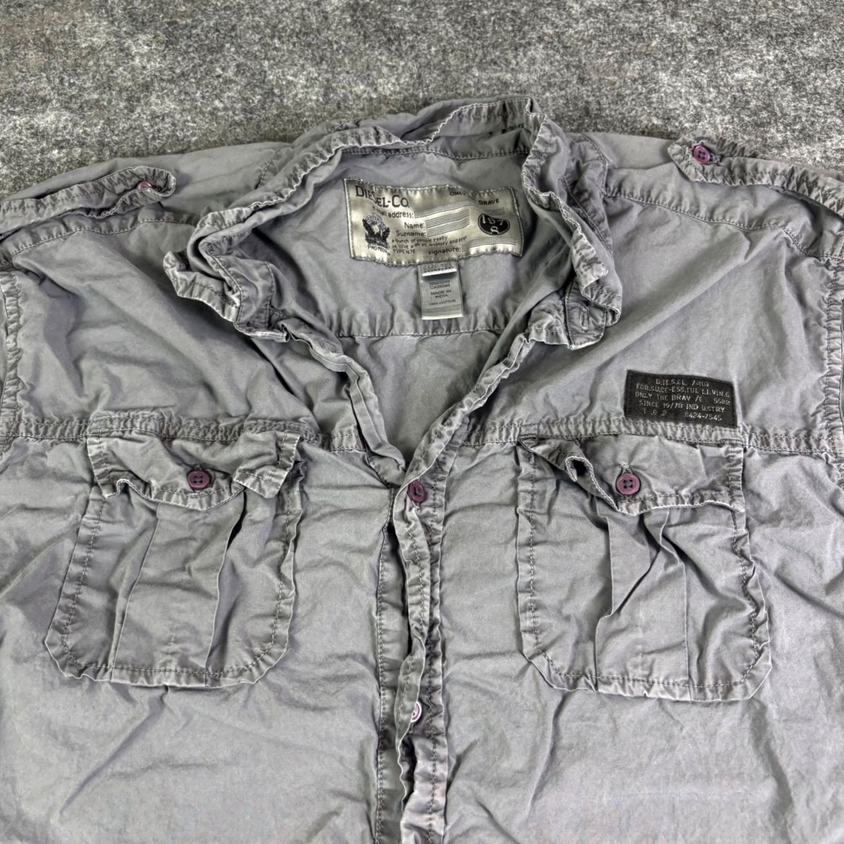 Diesel Diesel Only The Brave Mens XXL Grey Military Short Sleeve Button Up Shirt Y2K Size US XXL / EU 58 / 5 - 7 Thumbnail