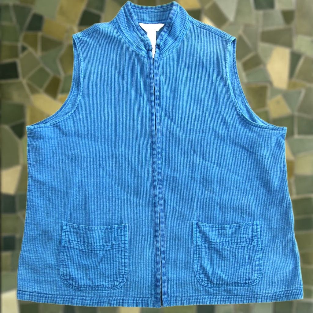 Orvis VINTAGE ORVIS Vest Women XL Blue Cotton Ribbed Pocket Zip Full Zip Pockets 100% Cotton Vest Size XL / US 12-14 / IT 48-50 - 1 Thumbnail