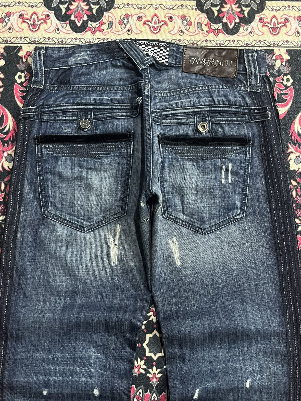 Ben Taverniti Unravel Project Vintage Ben Tavernity Velvet Side Panel Distressed Blue Jean Size US 28 / EU 44 - 7 Thumbnail