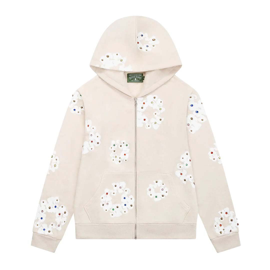 Rhinestone Wreath Zip Hoodie 'Oatmeal'