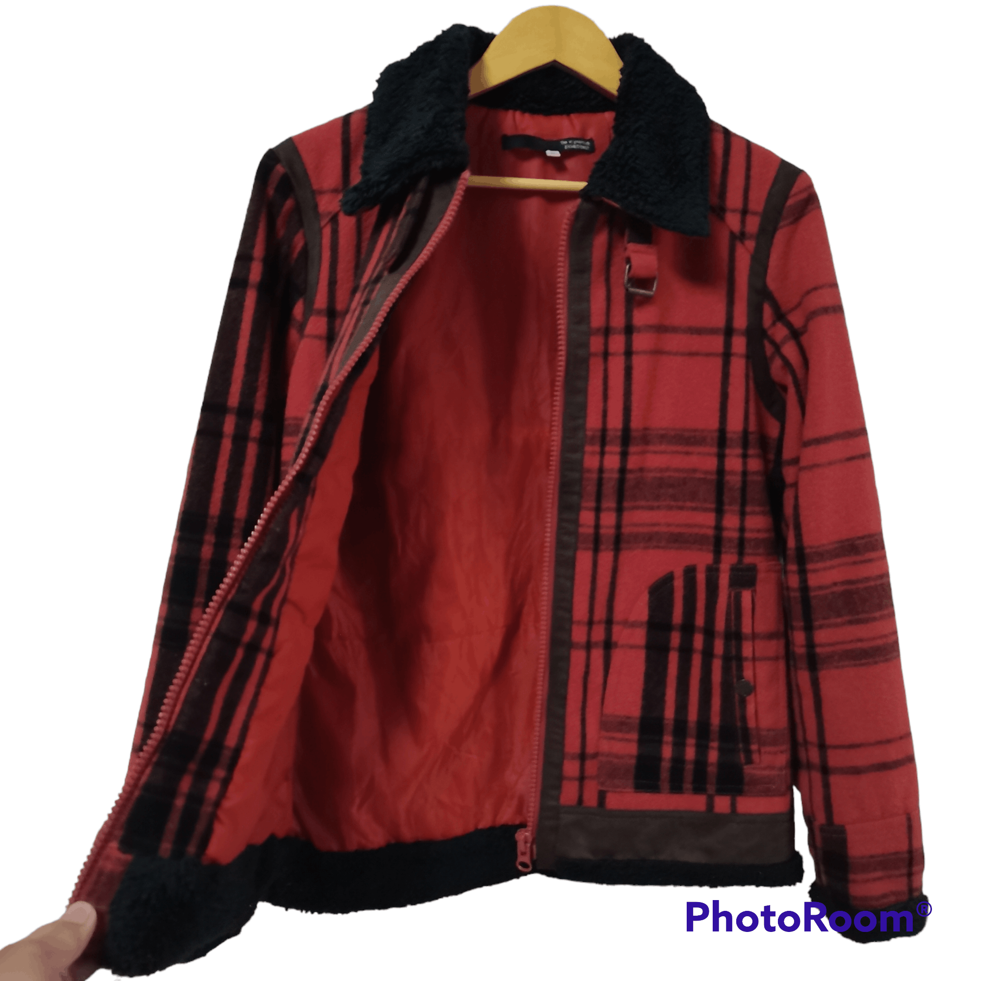 Japanese Brand × Vintage Vintage Exhibitionist Red Tartan Shearling Jacket Size US M / EU 48-50 / 2 - 2 Thumbnail