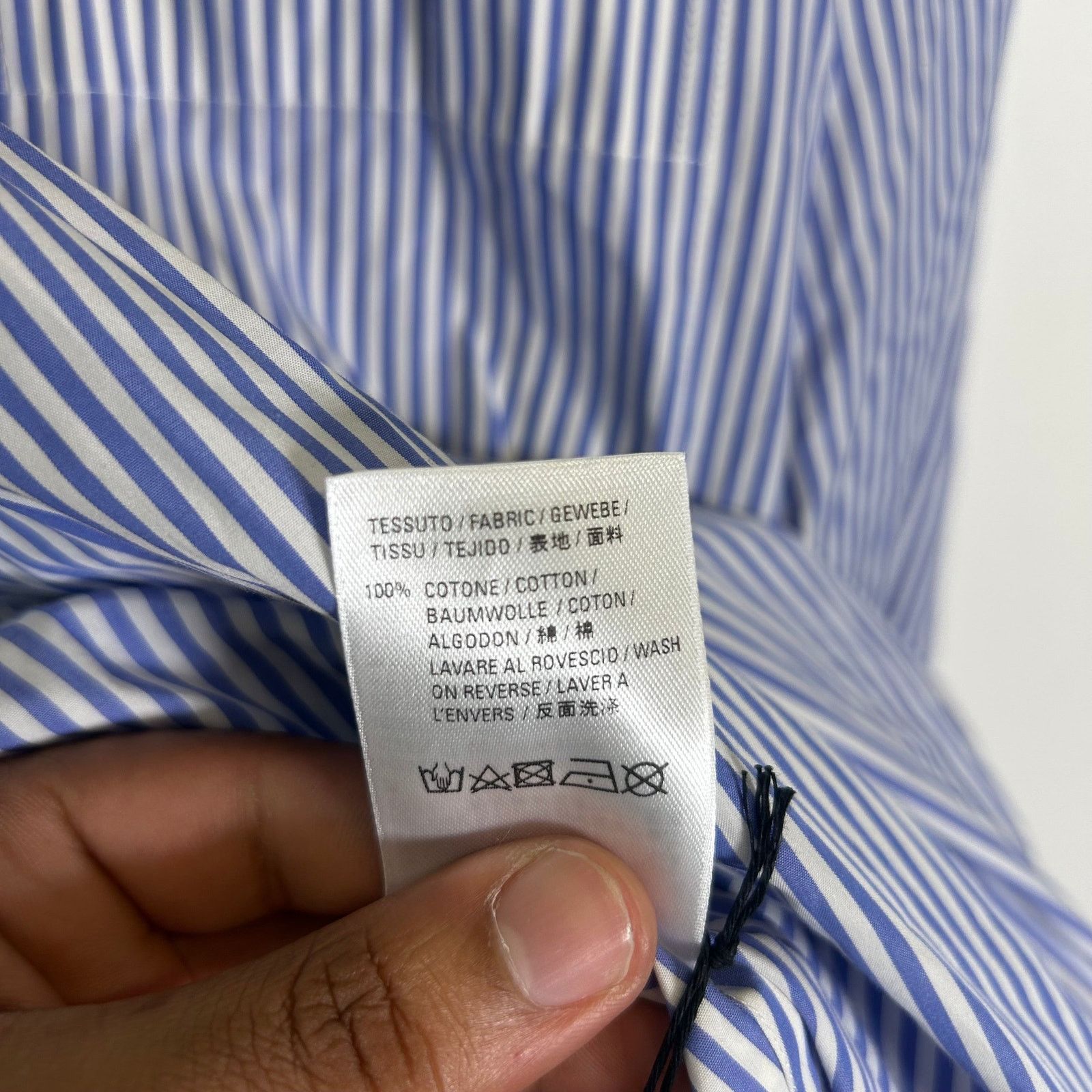 Balenciaga Balenciaga Blue Striped Back Logo Button-Up Shirt Size XL Size US XL / EU 56 / 4 - 6 Thumbnail