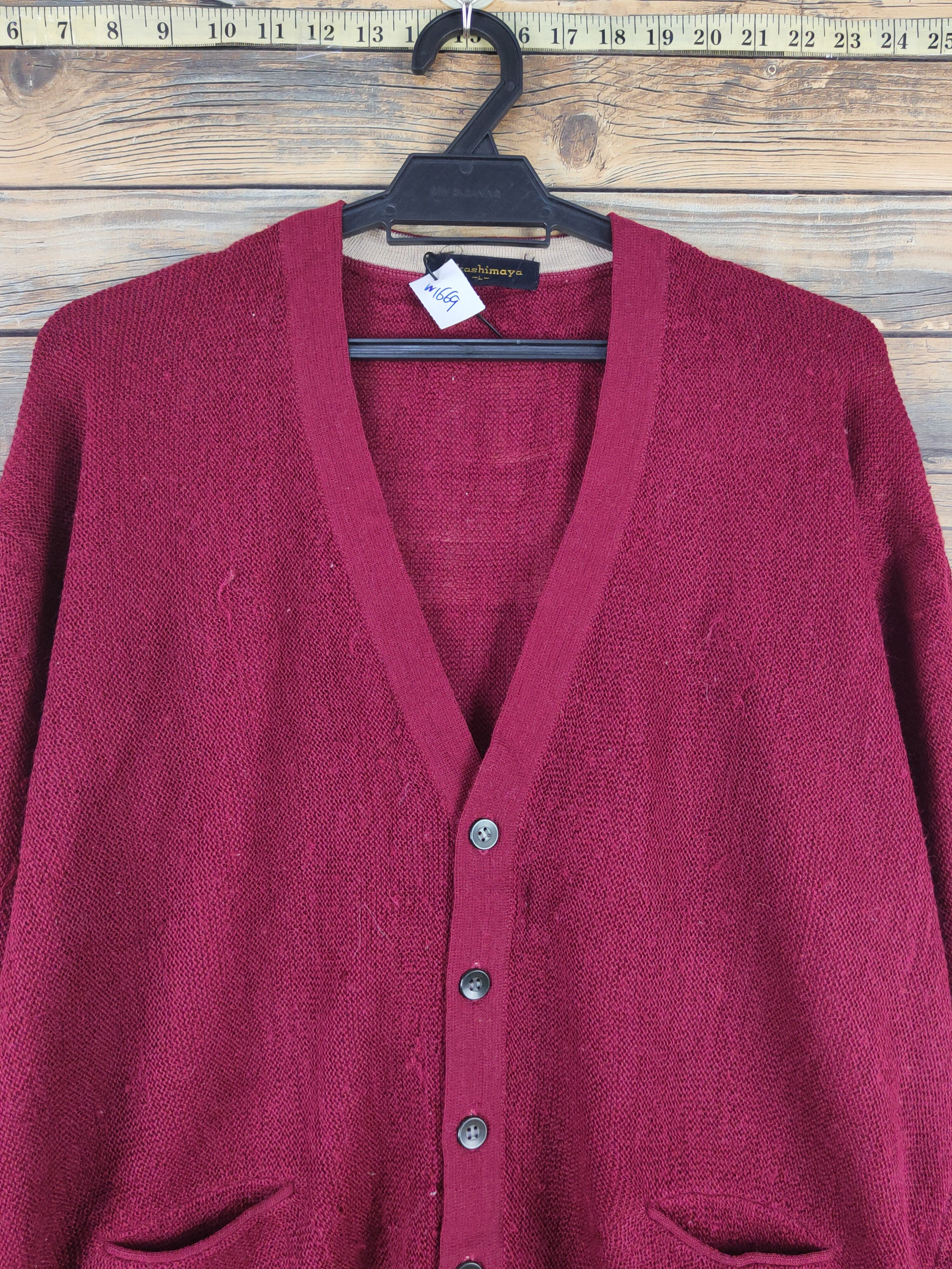 Japanese Brand Takashimaya Maroon MeshNet Knitwear Cardigan #W1669 Size US L / EU 52-54 / 3 - 2 Thumbnail